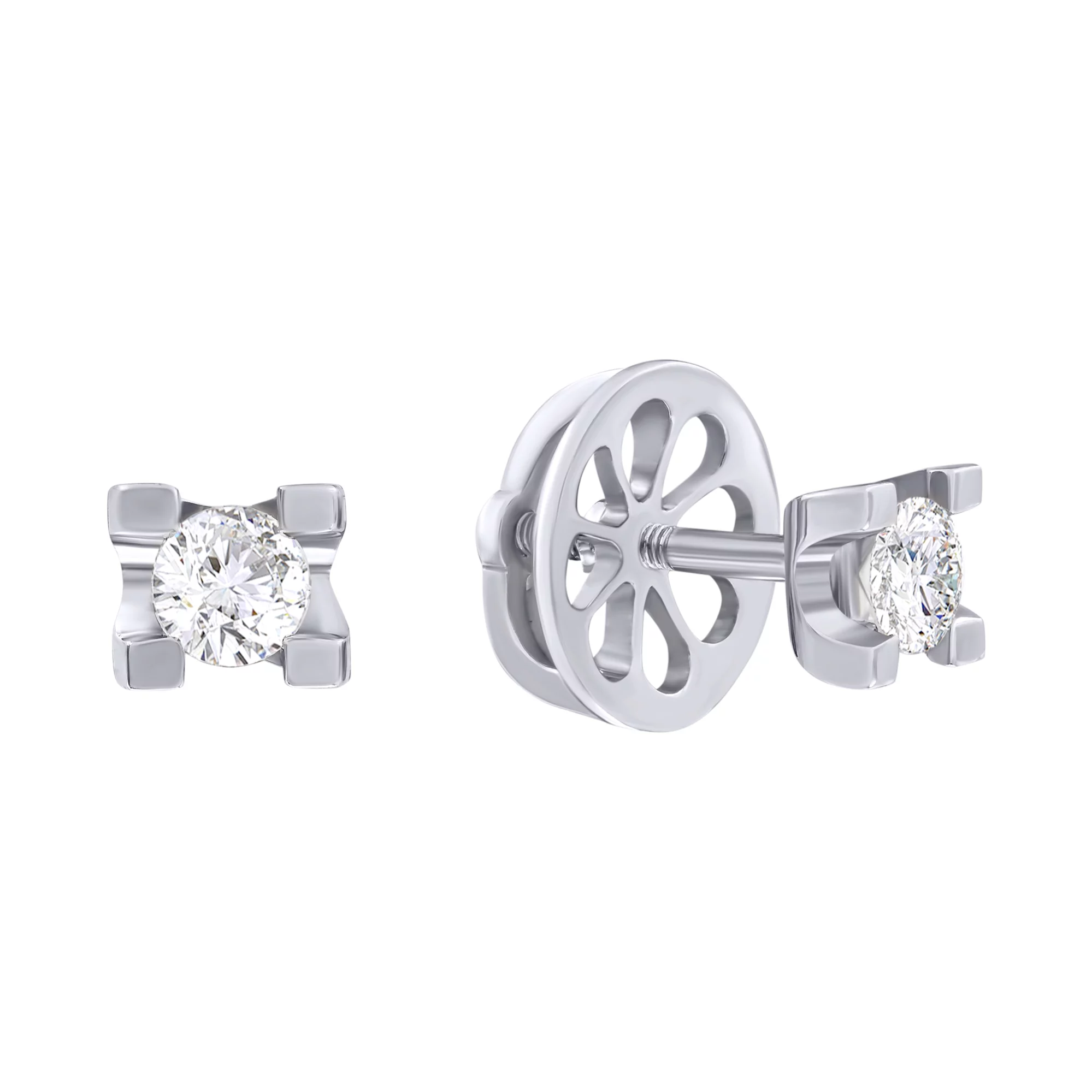 Сережки-гвоздики з білого золота з діамантами - 411396 – зображення 1