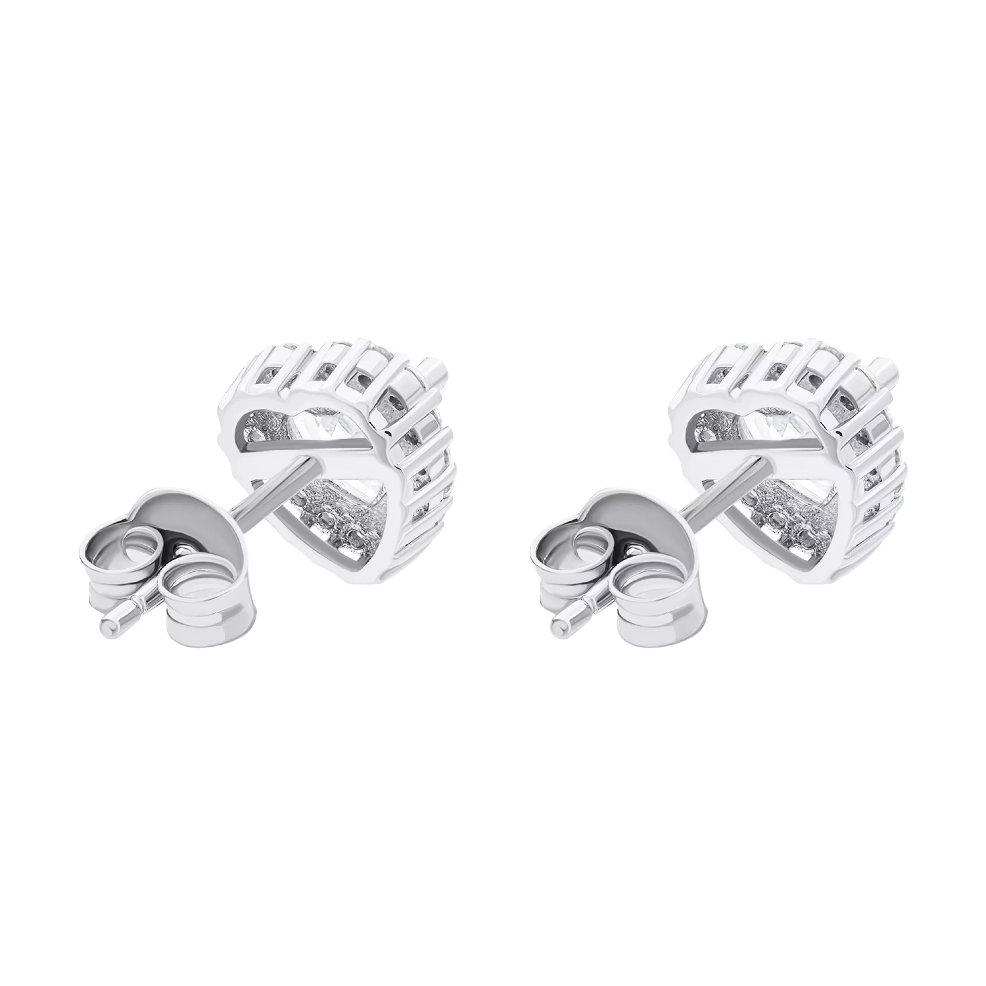Срібні сережки-гвоздики "Сердечка" з фіанітами - 1521600 – зображення 2