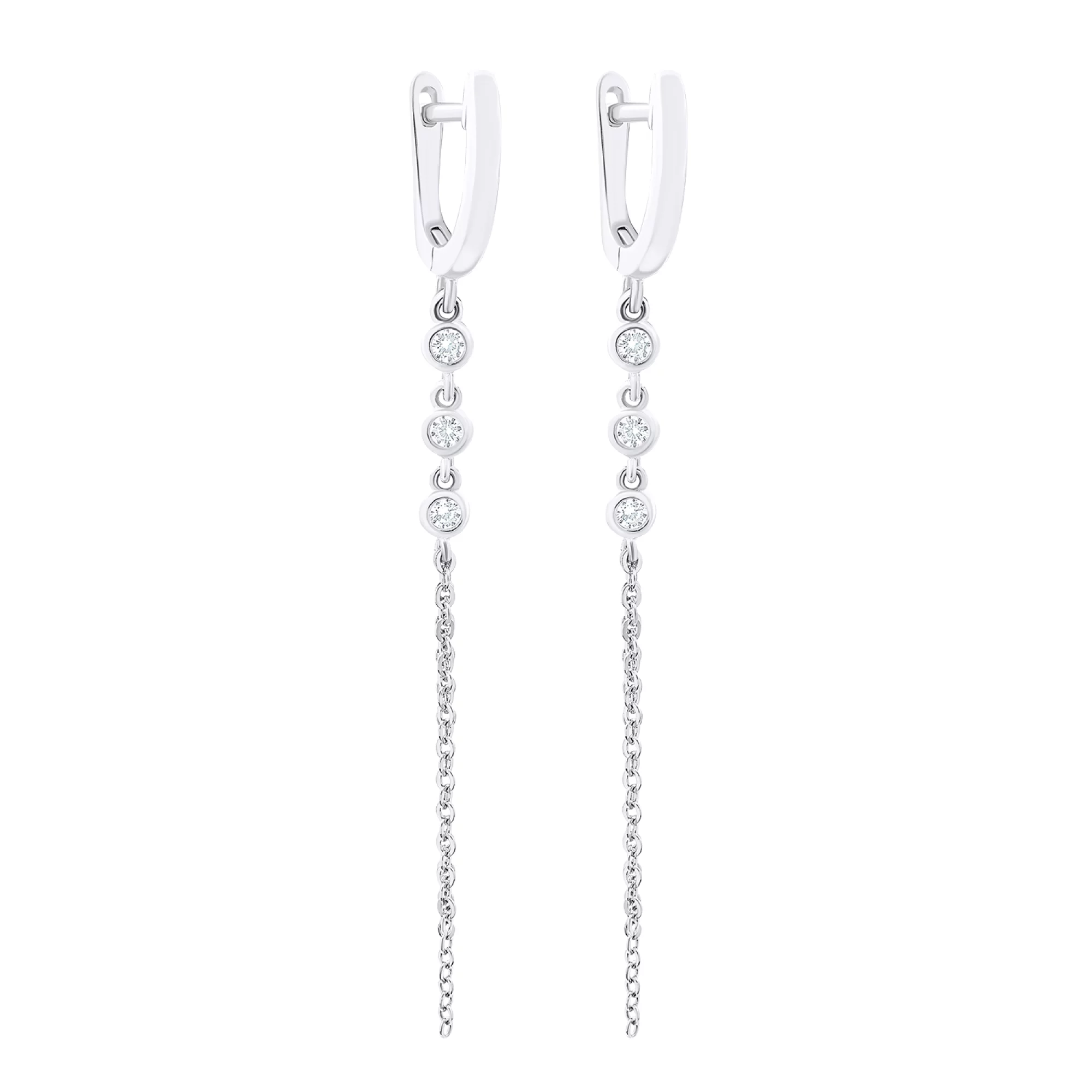 Сережки зі срібла з підвісками "Ланцюжки" з фіанітами - 1520782 – зображення 1