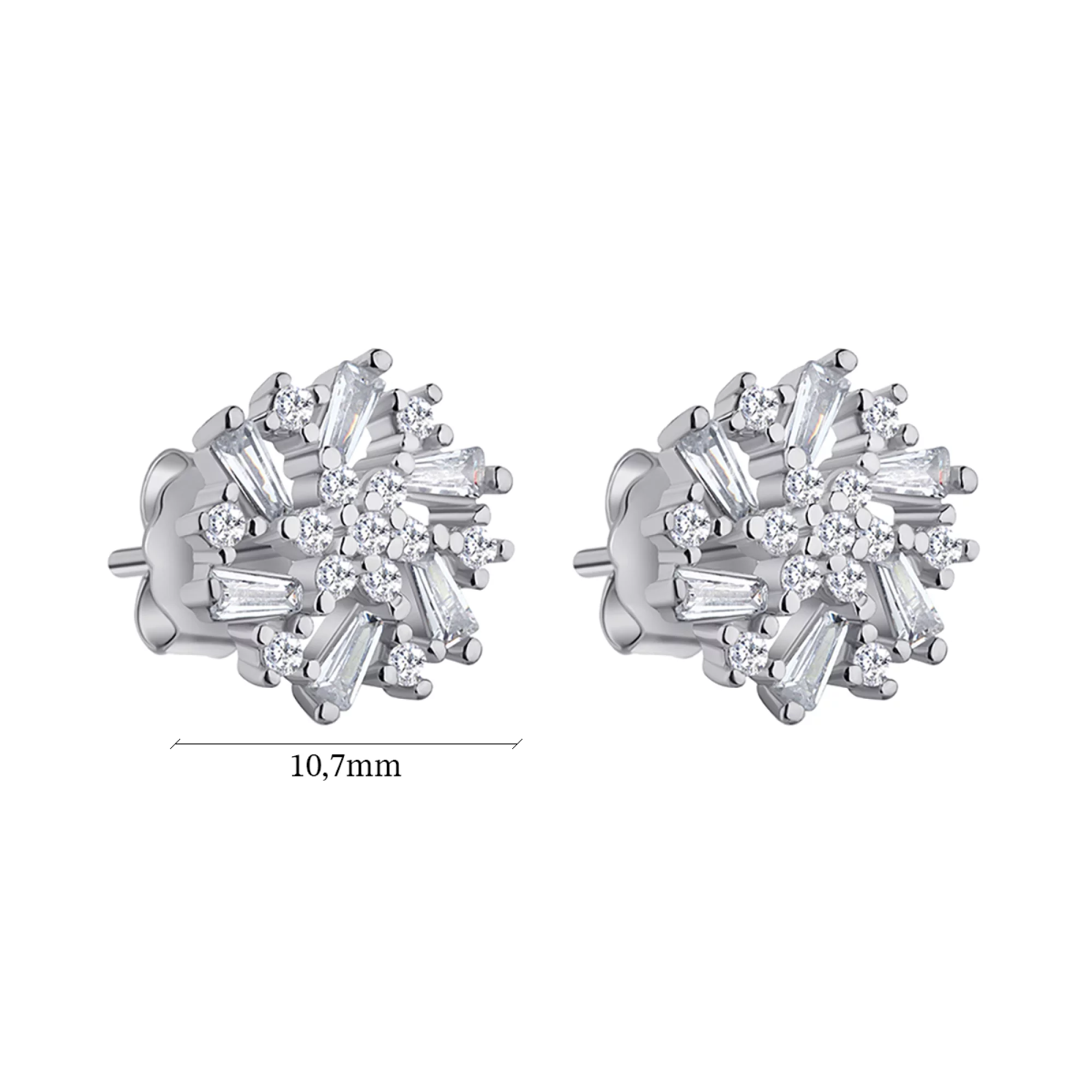 Серьги-гвоздики из серебра цветок с фианитом - 1300534 – изображение 2