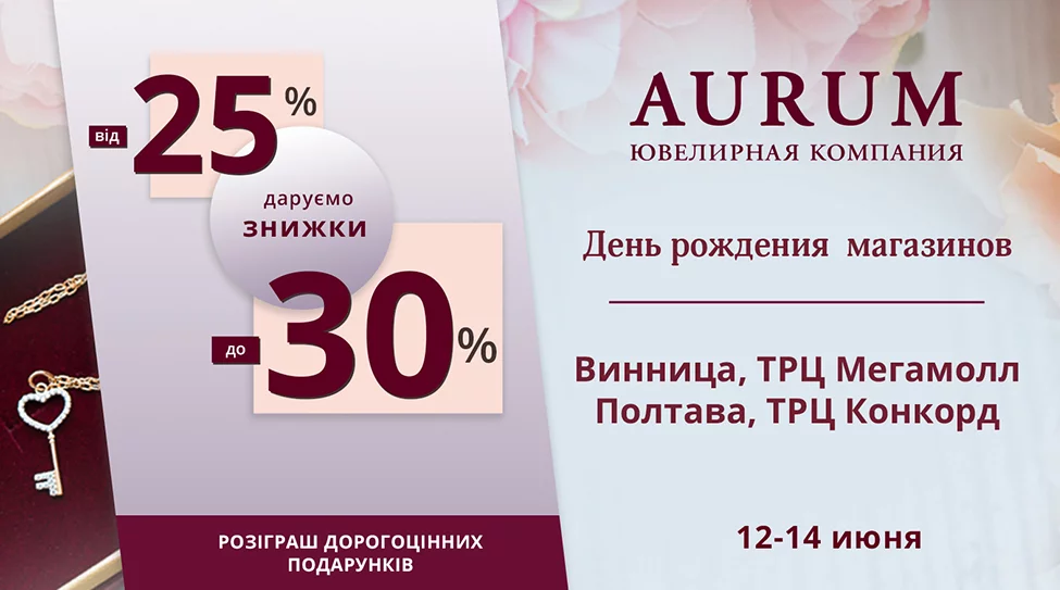 День народження магазинів AURUM в ТРЦ Конкорд та в ТРЦ Мегамолл