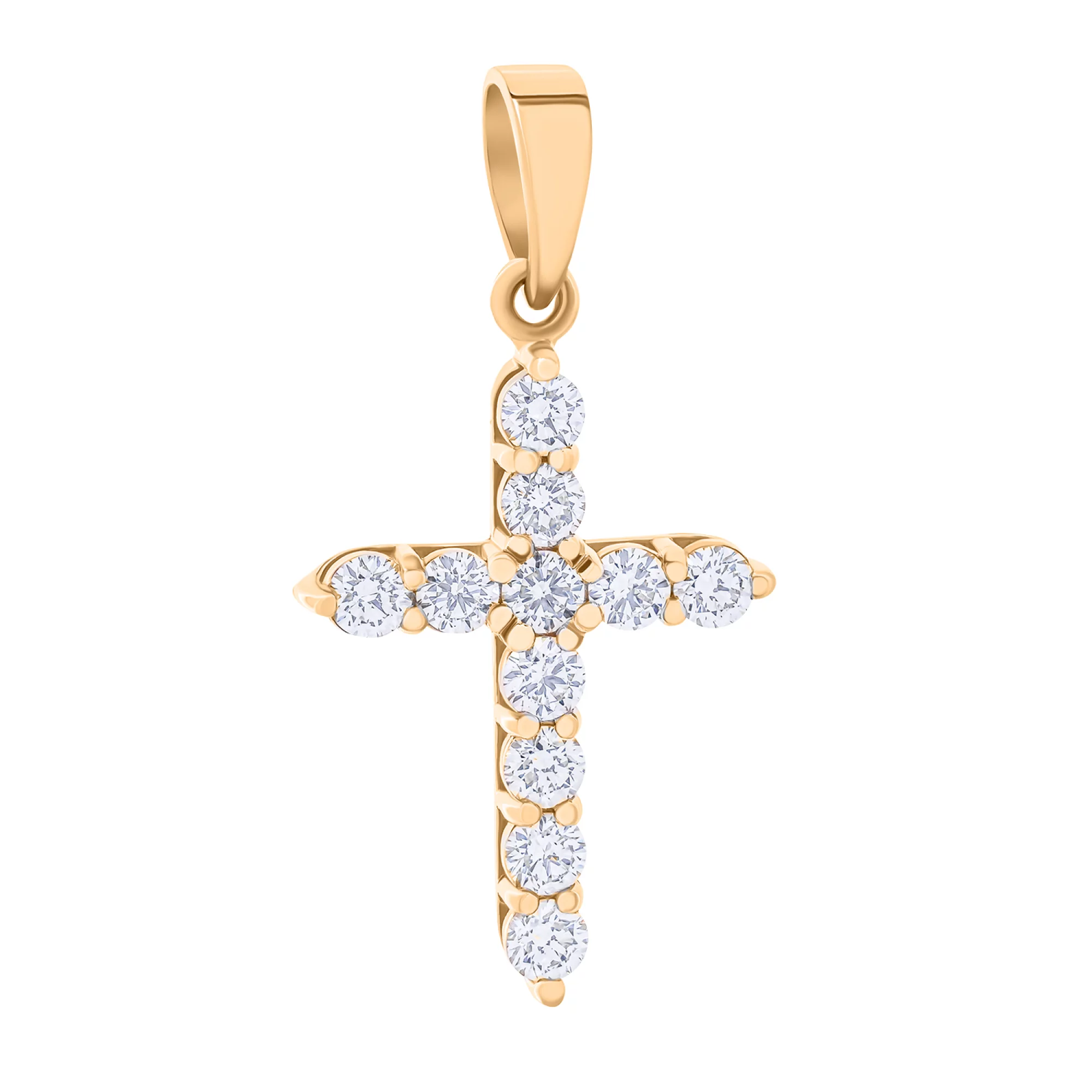 Золотой крестик с дорожкой фианитов - 1703793 – изображение 1