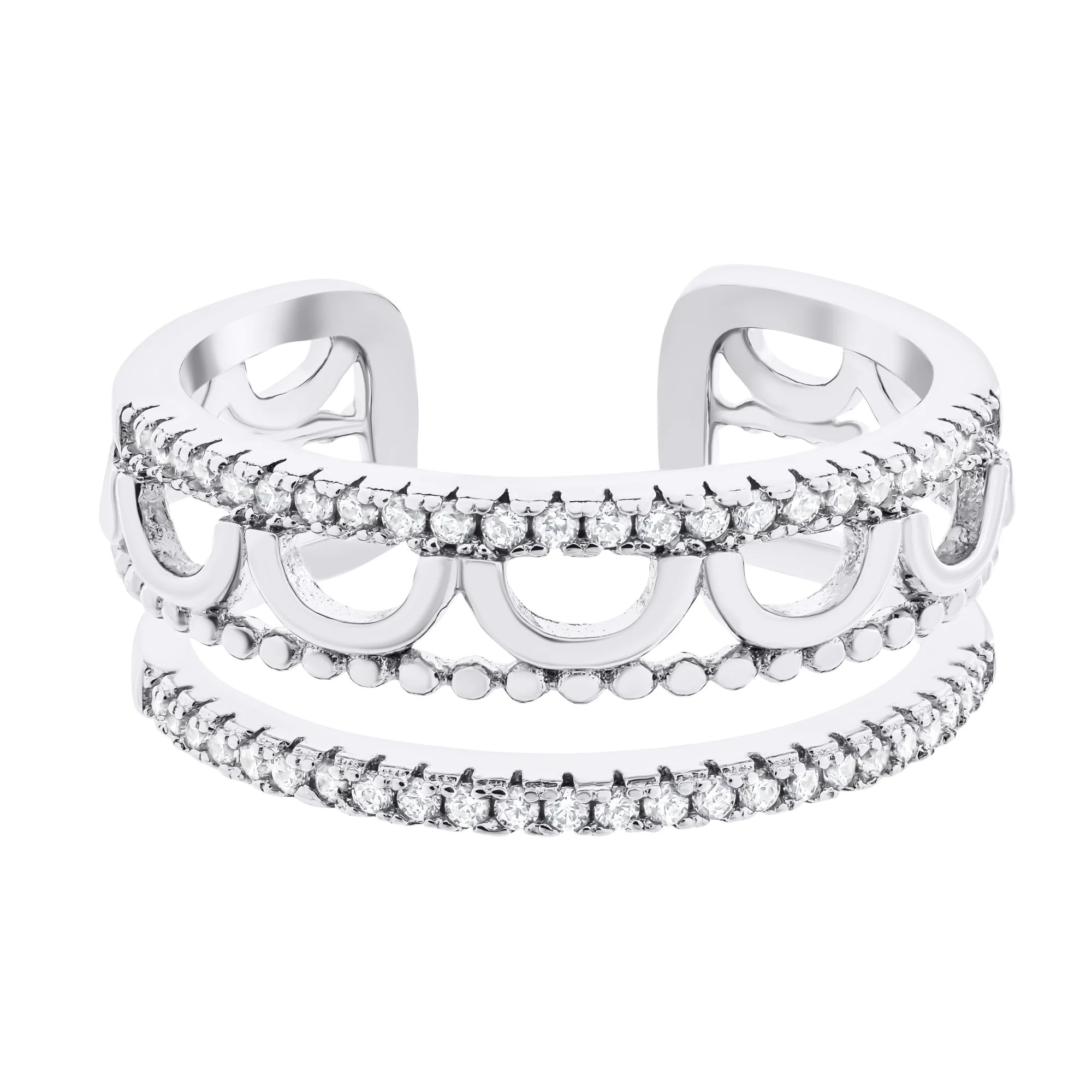 Двойное серебряное кольцо с фианитами - 1528917 – изображение 2