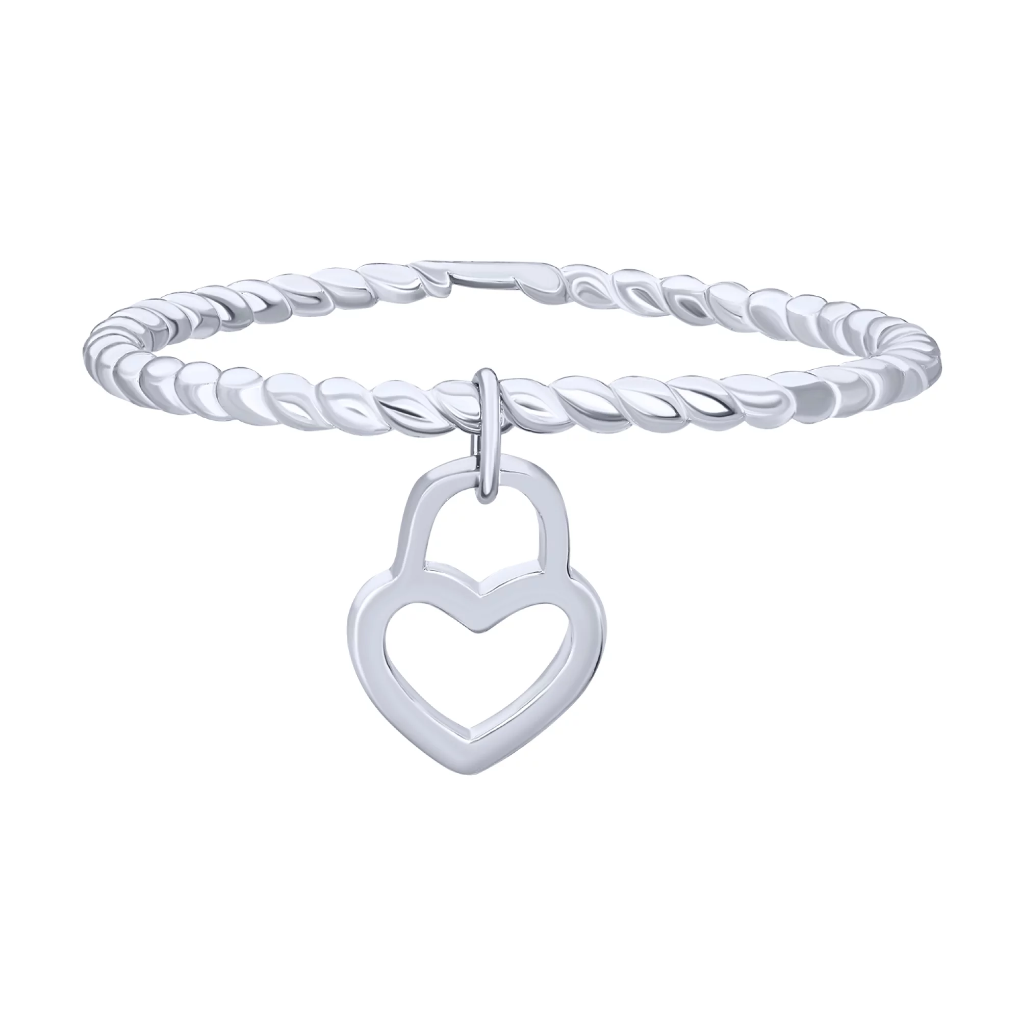 Кольцо серебряное с подвесным сердечком - 1679361 – изображение 2
