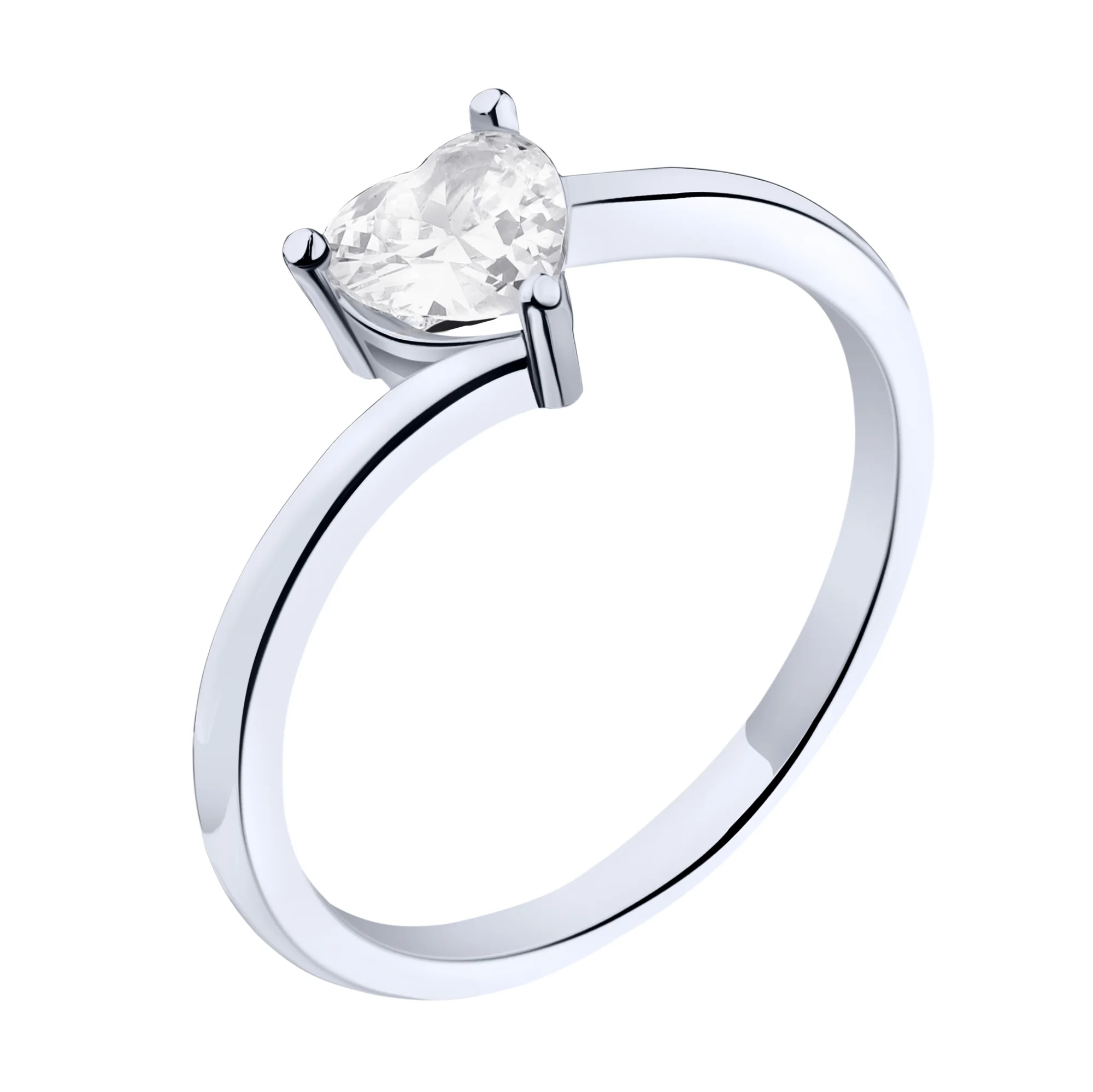 Серебряное кольцо "Сердце" с фианитом - 2210993 - 1