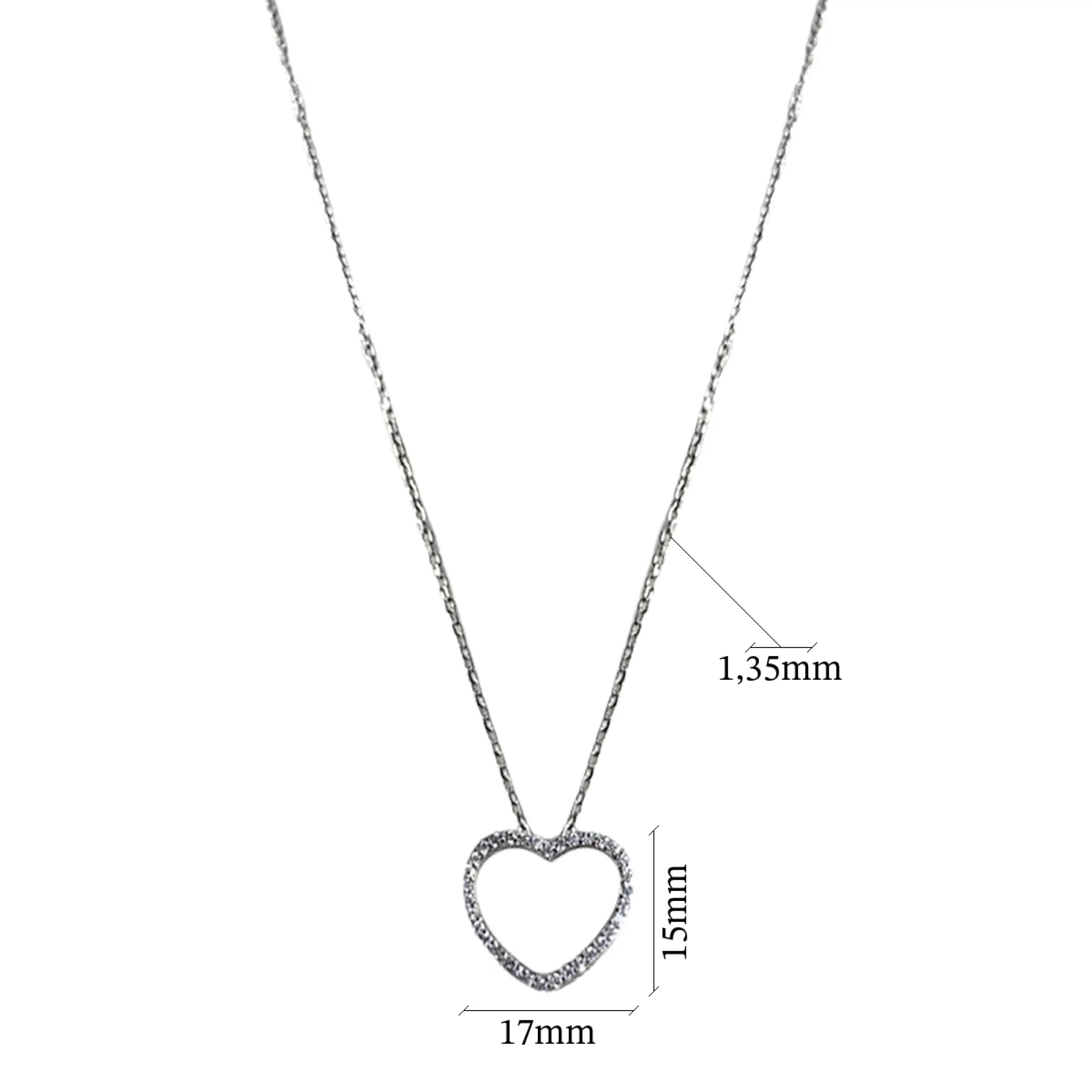 Колье серебряное с фианитом "Сердце" якорное плетение - 970791 – изображение 2