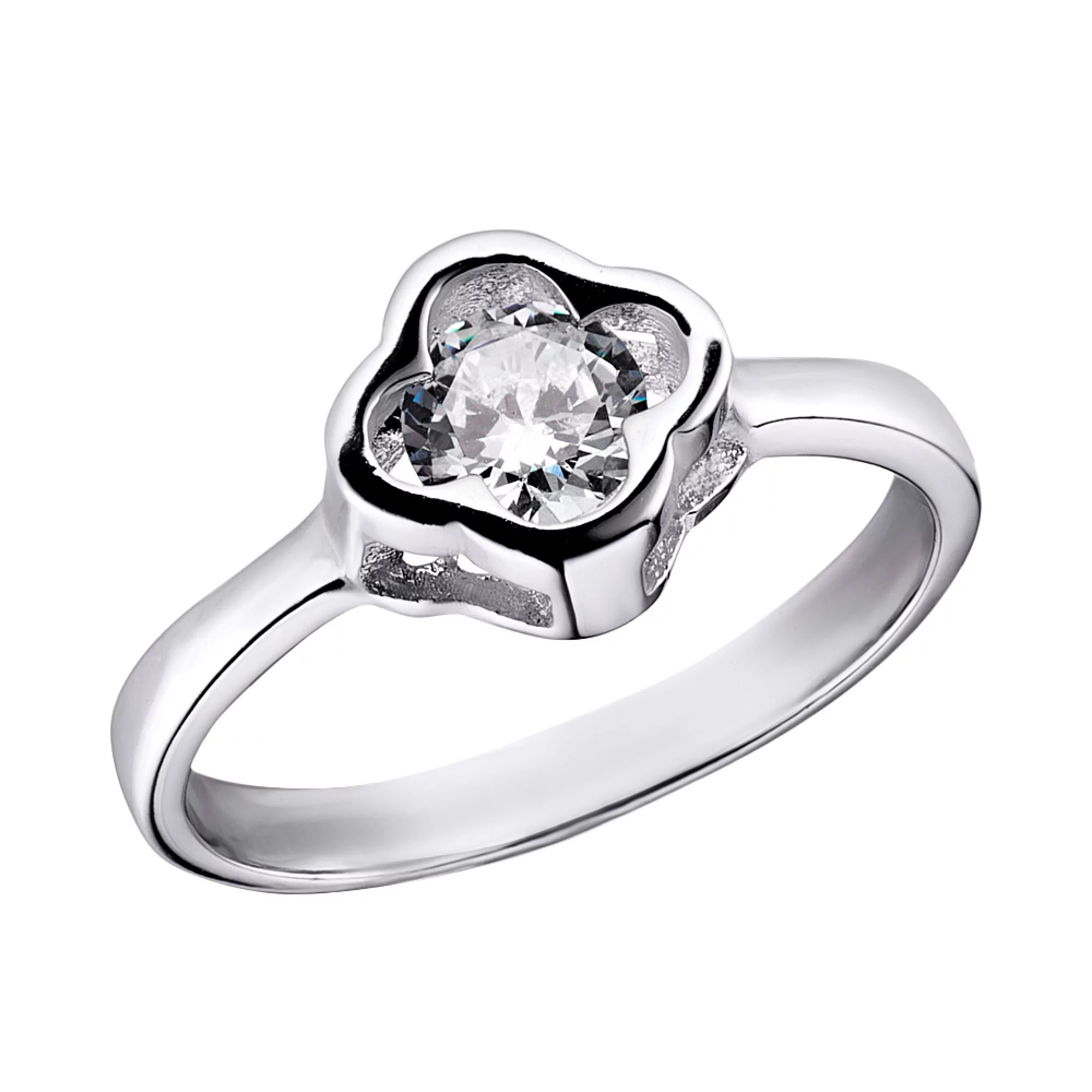 Кольцо серебряное с фианитом - 1279456 – изображение 1