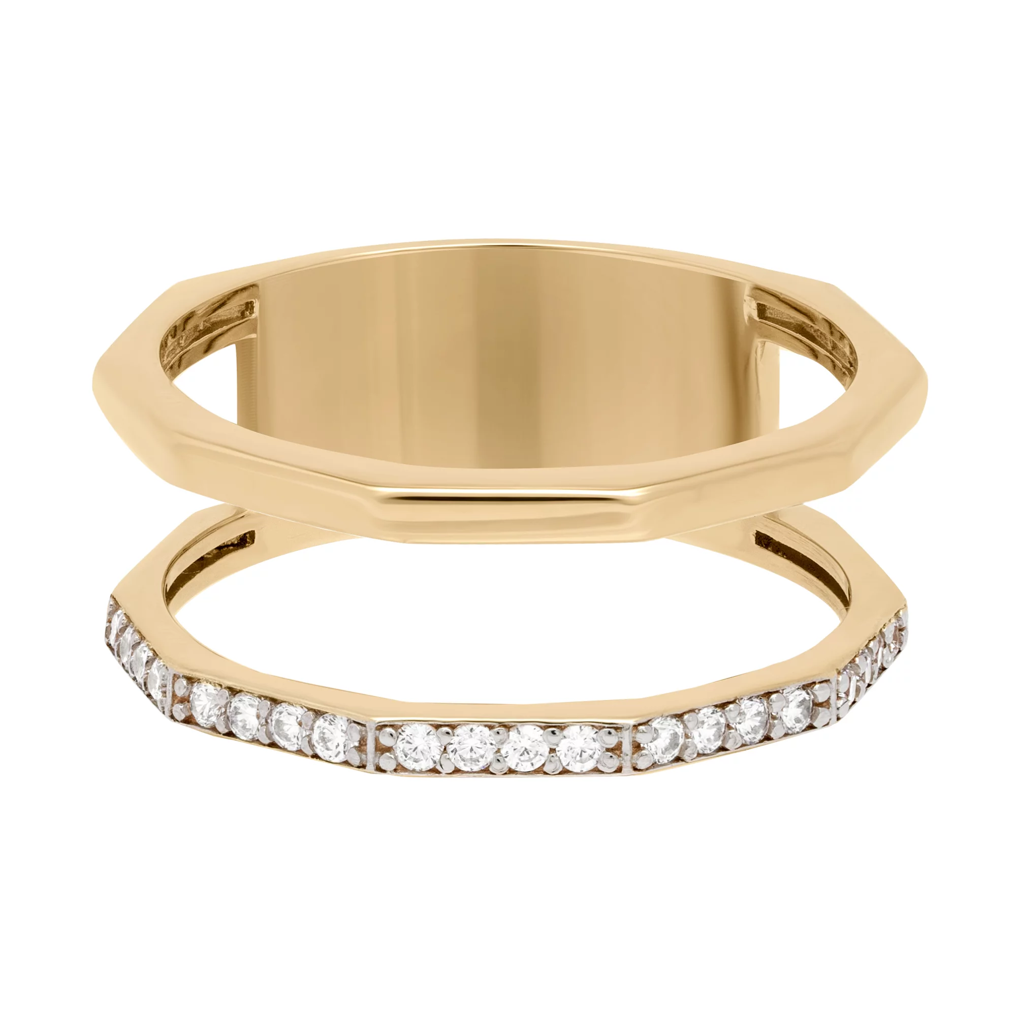 Двойное кольцо из красного золота с фианитами - 1762294 – изображение 2