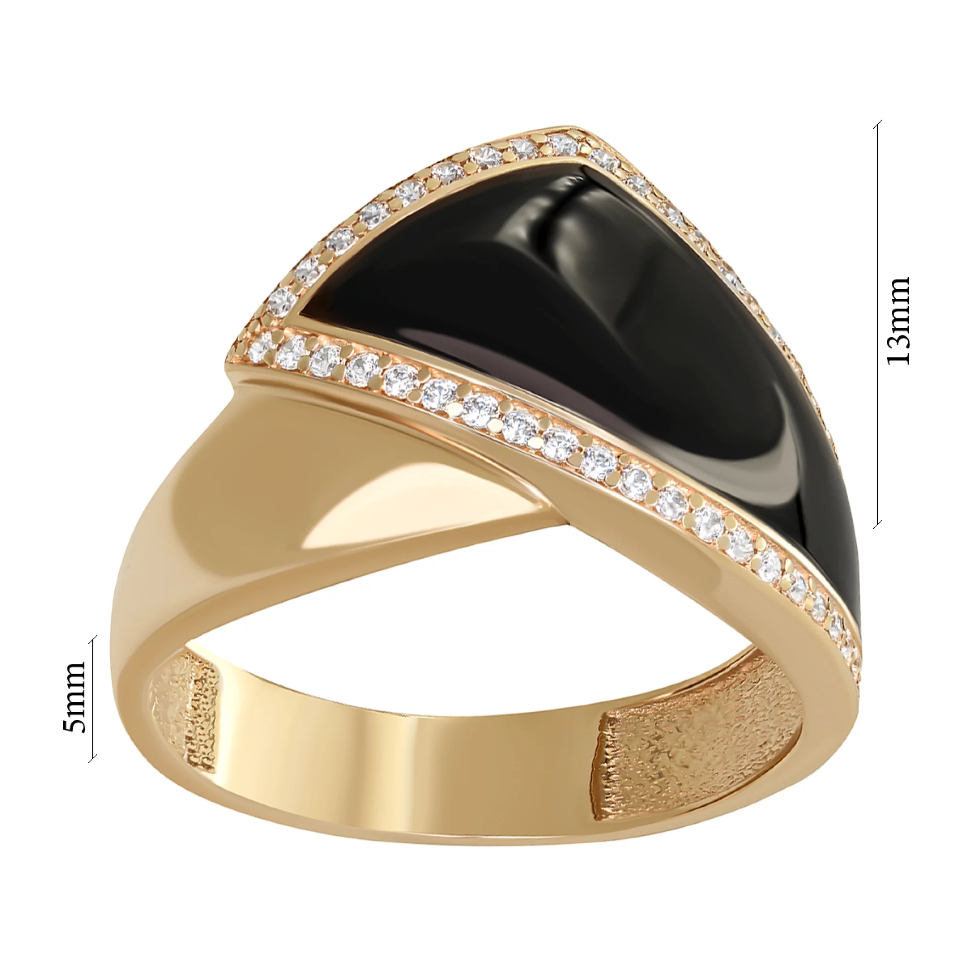 Кольцо из красного золота с фианитом и эмалью - 965790 – изображение 2