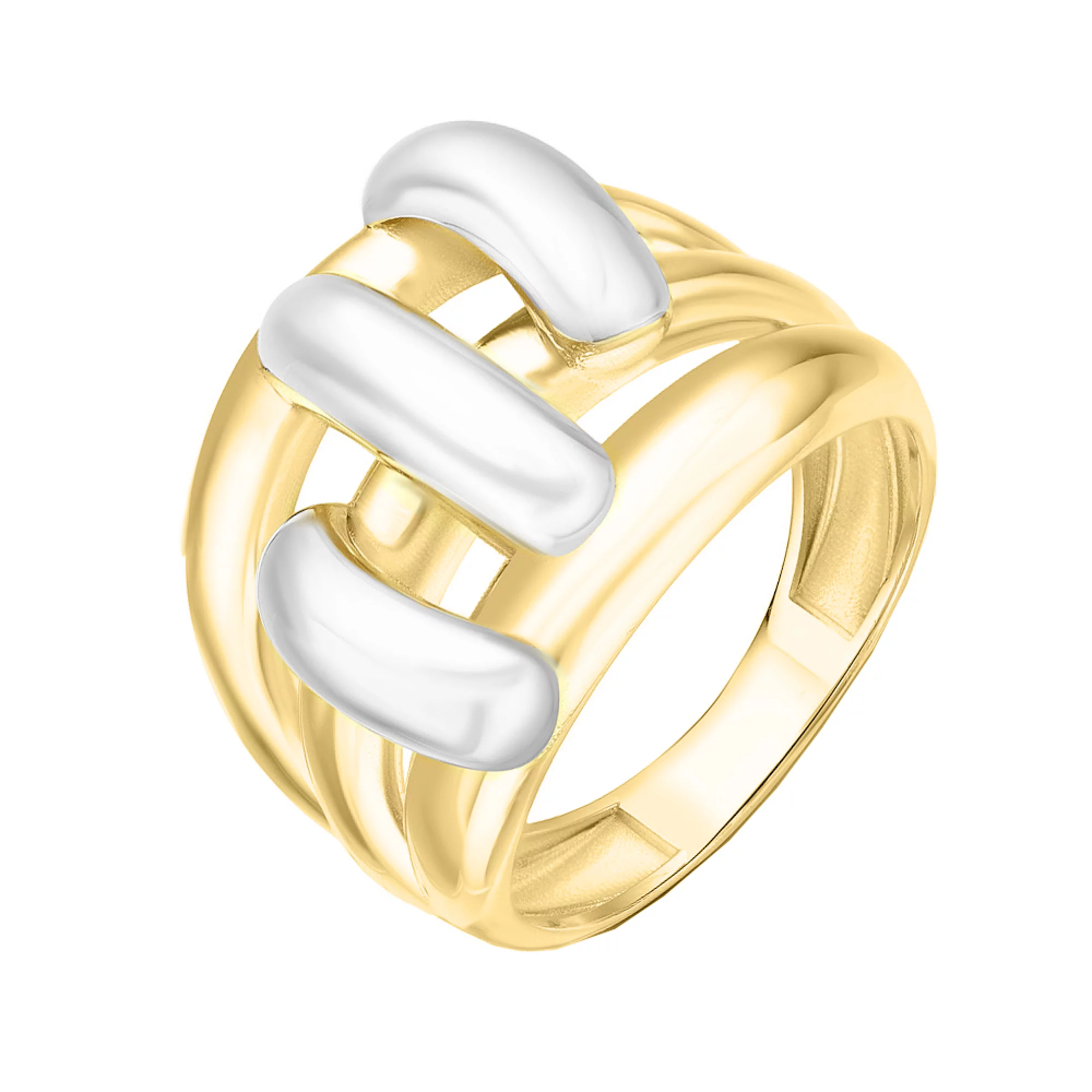 Широкое массивное кольцо в желтом и белом золоте - 1591785 – изображение 1