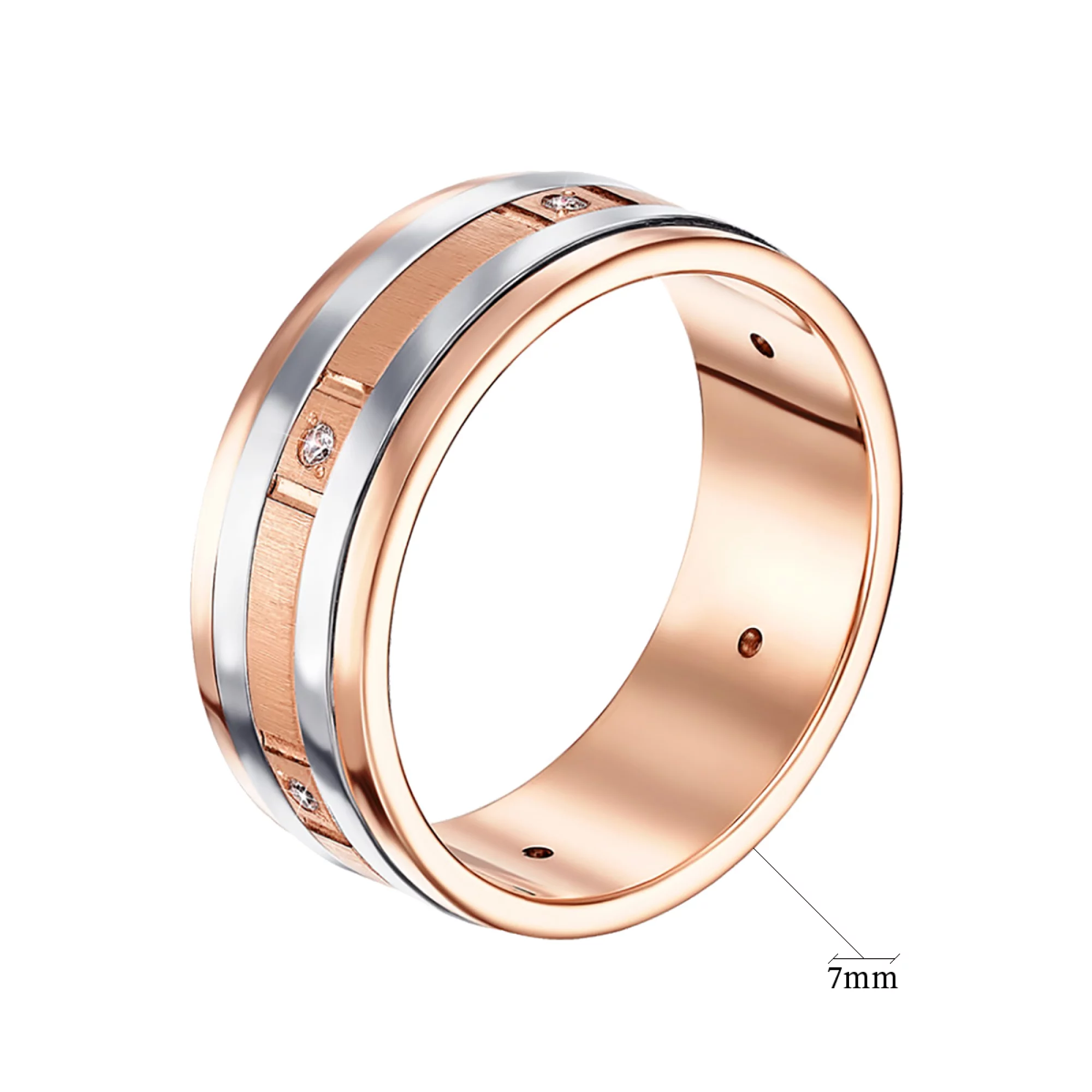 Обручальное комбинированое кольцо американка с фианитом - 521173 – изображение 2