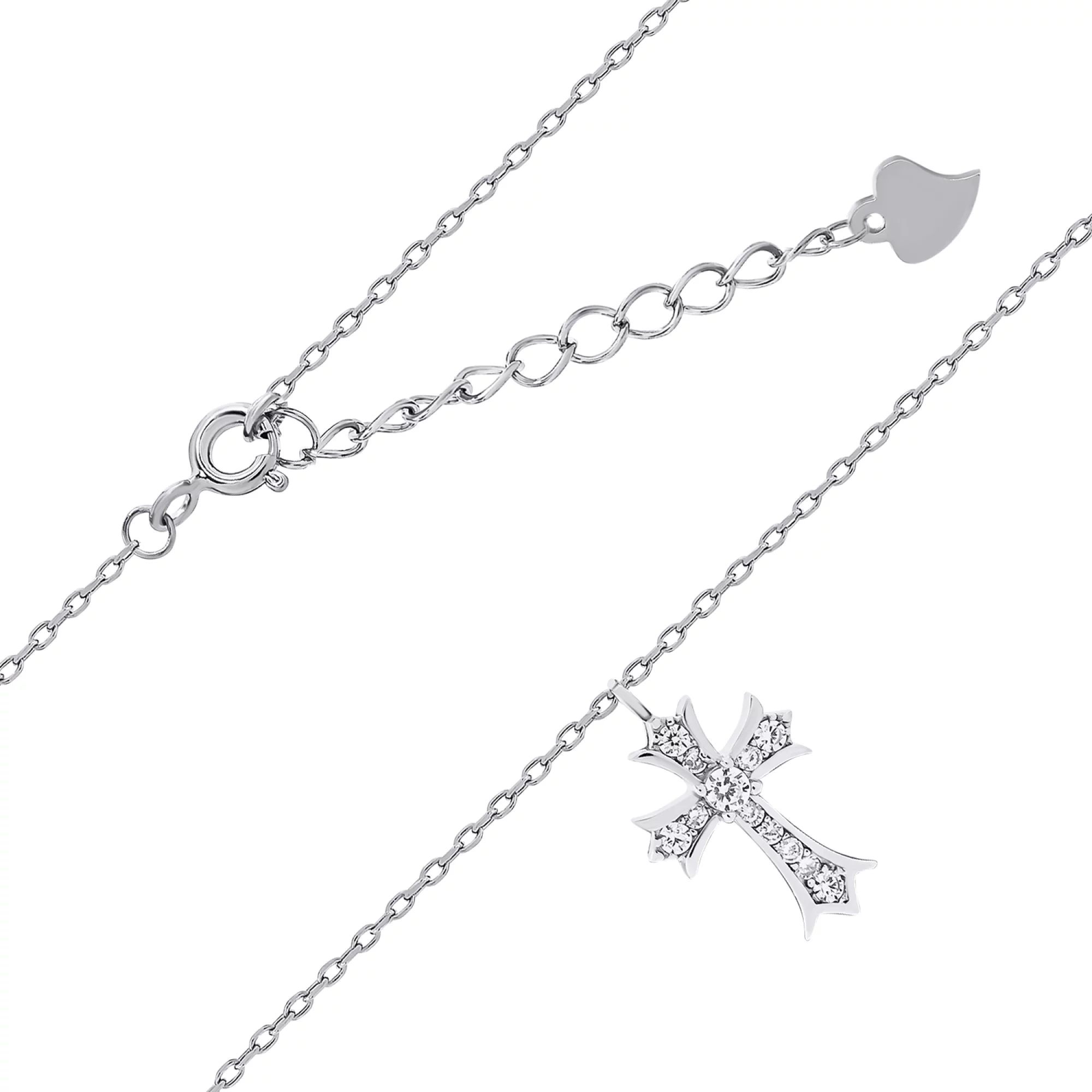 Ланцюжок із хрестиком зі срібла і фіанітами якірне плетіння - 1503831 – зображення 1