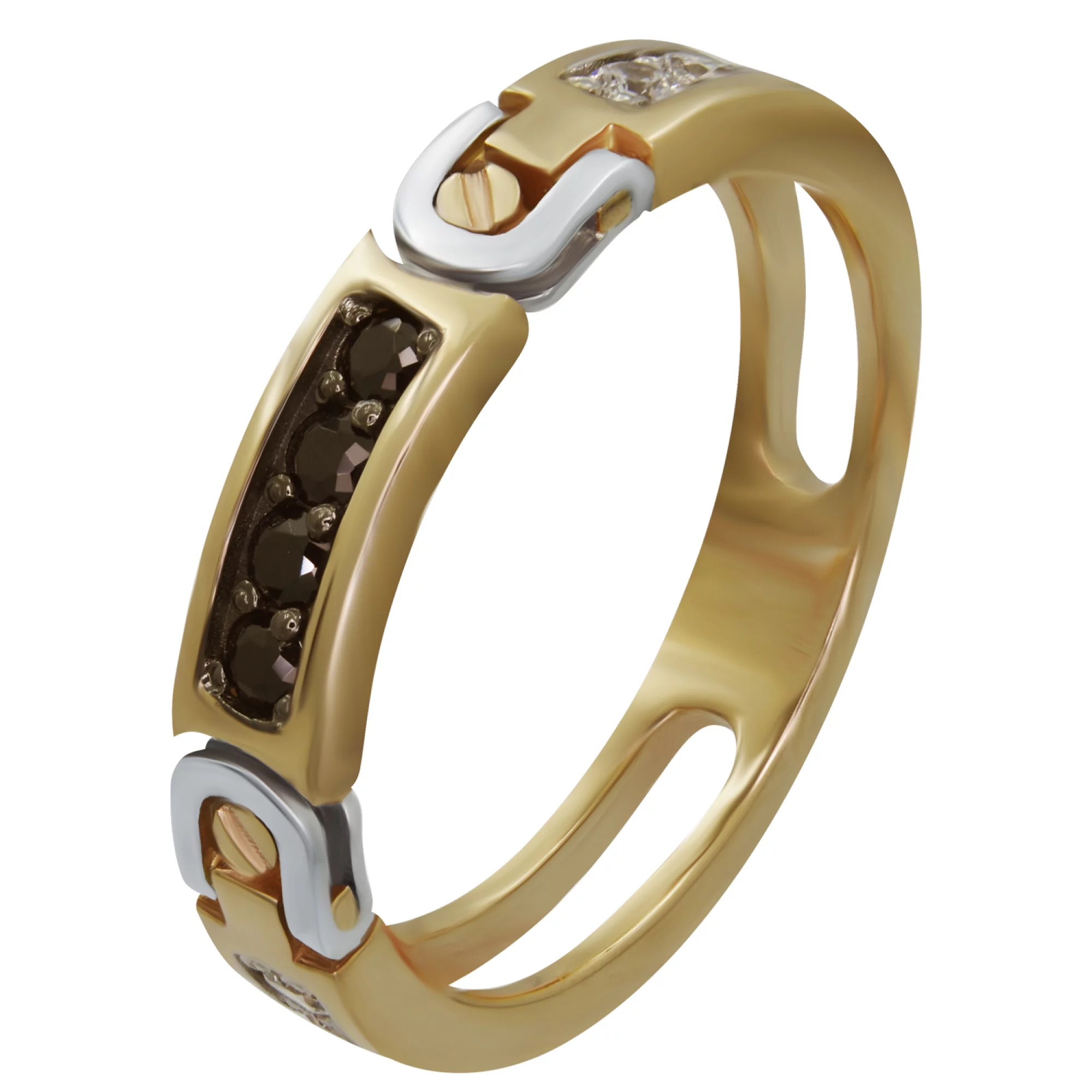 Перстень золотой с черным и белым фианитом - 907515 – изображение 1