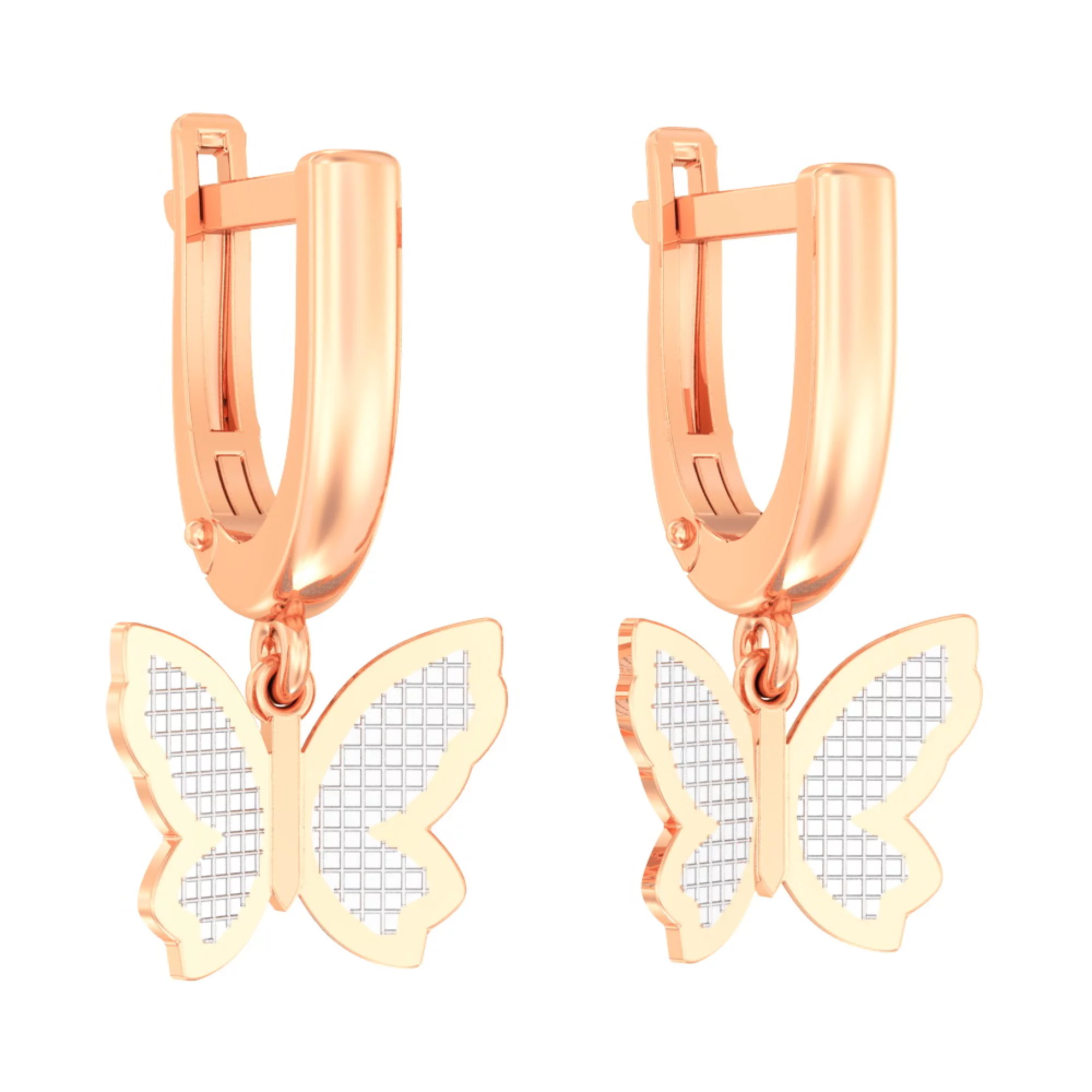 Сережки з комбінованого золота з підвісами "Метелики" - 972068 – зображення 1