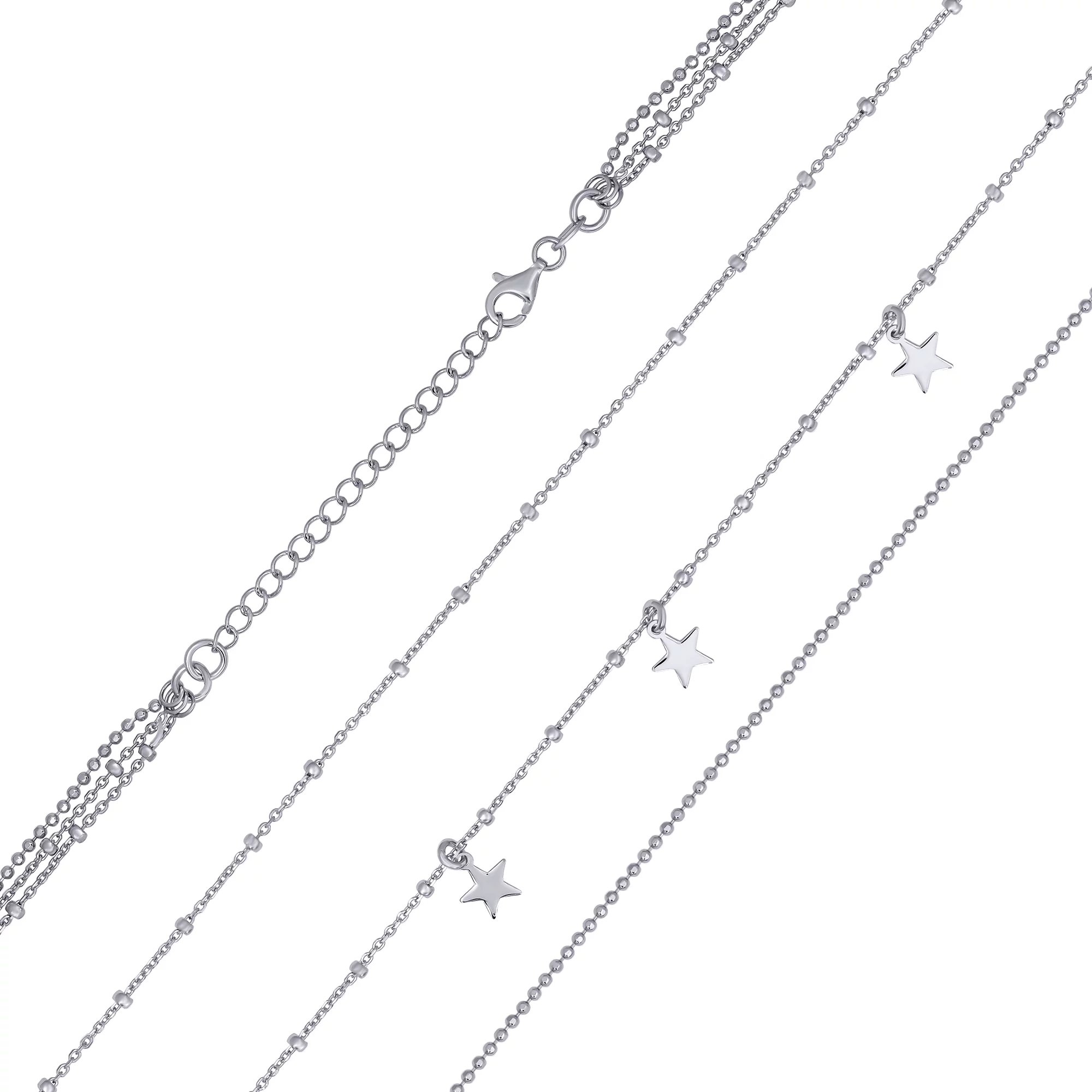 Колье серебряное с подвесами "Звездочки" плетение якорное - 1467808 – изображение 2