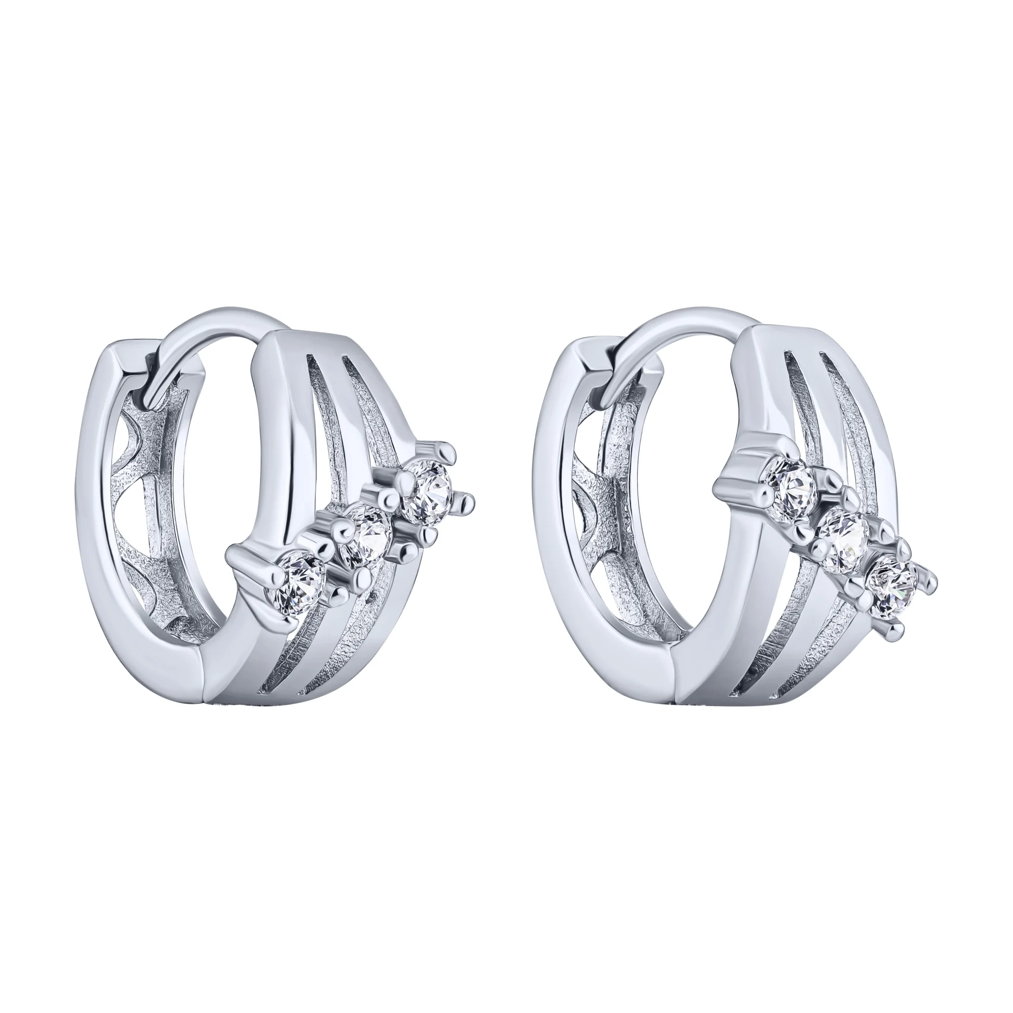 Серьги-кольца серебряные с фианитами - 2089717 - 1