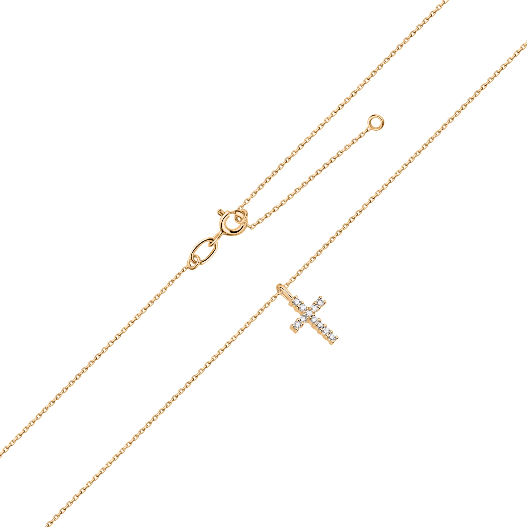 Цепочка из красного золота "Крест" с подвесом и с бриллиантами в якорном плетении - 2124651 - 1