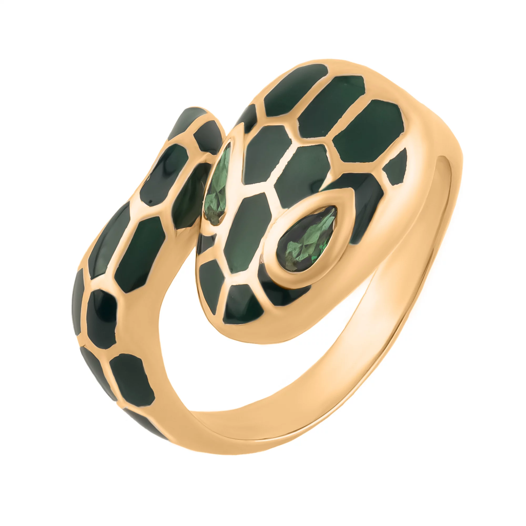 Кольцо в форме змеи из красного золота с эмалью и фианитами - 1581121 – изображение 1