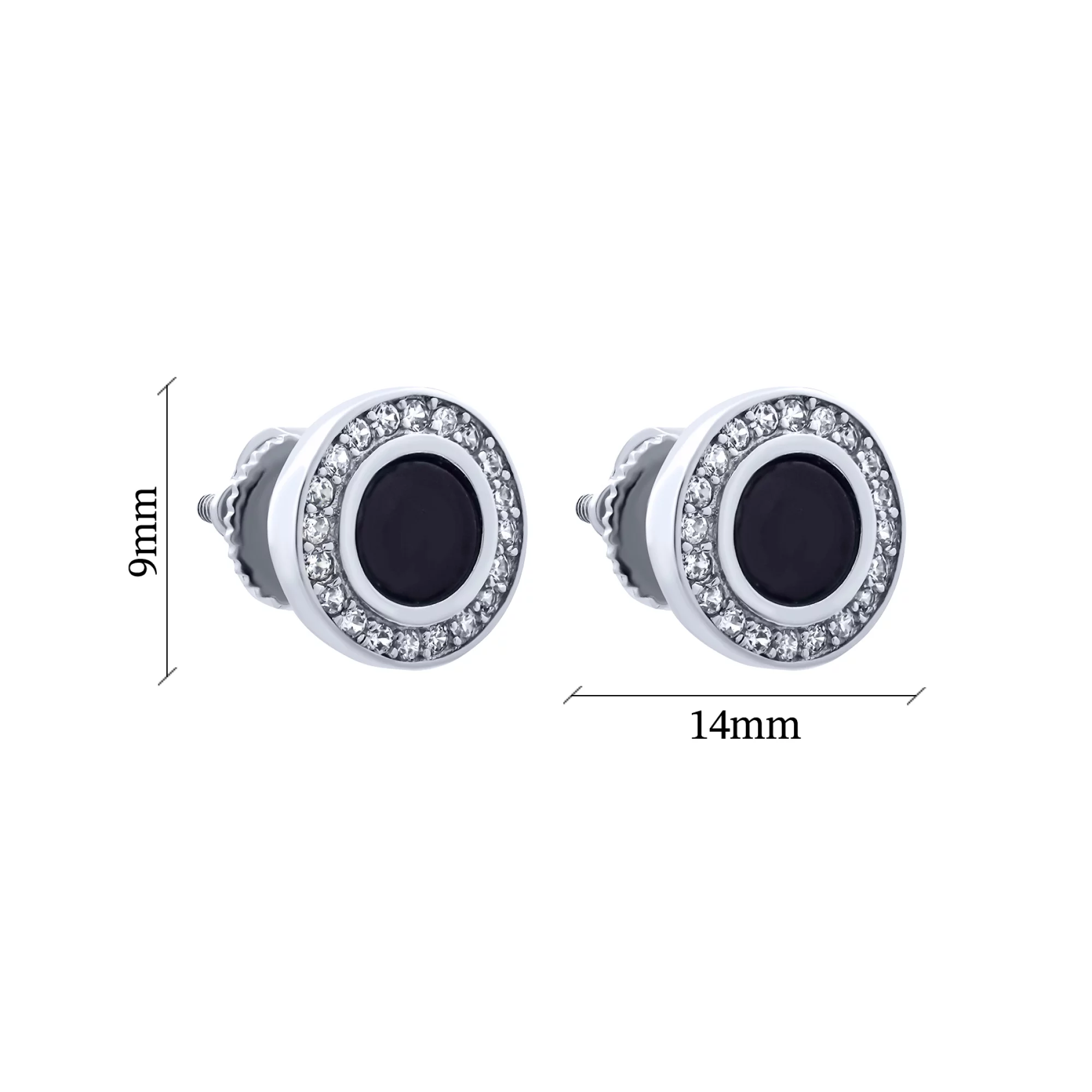 Серебряные серьги-гвоздики с фианитами и эмалью - 1609581 – изображение 2
