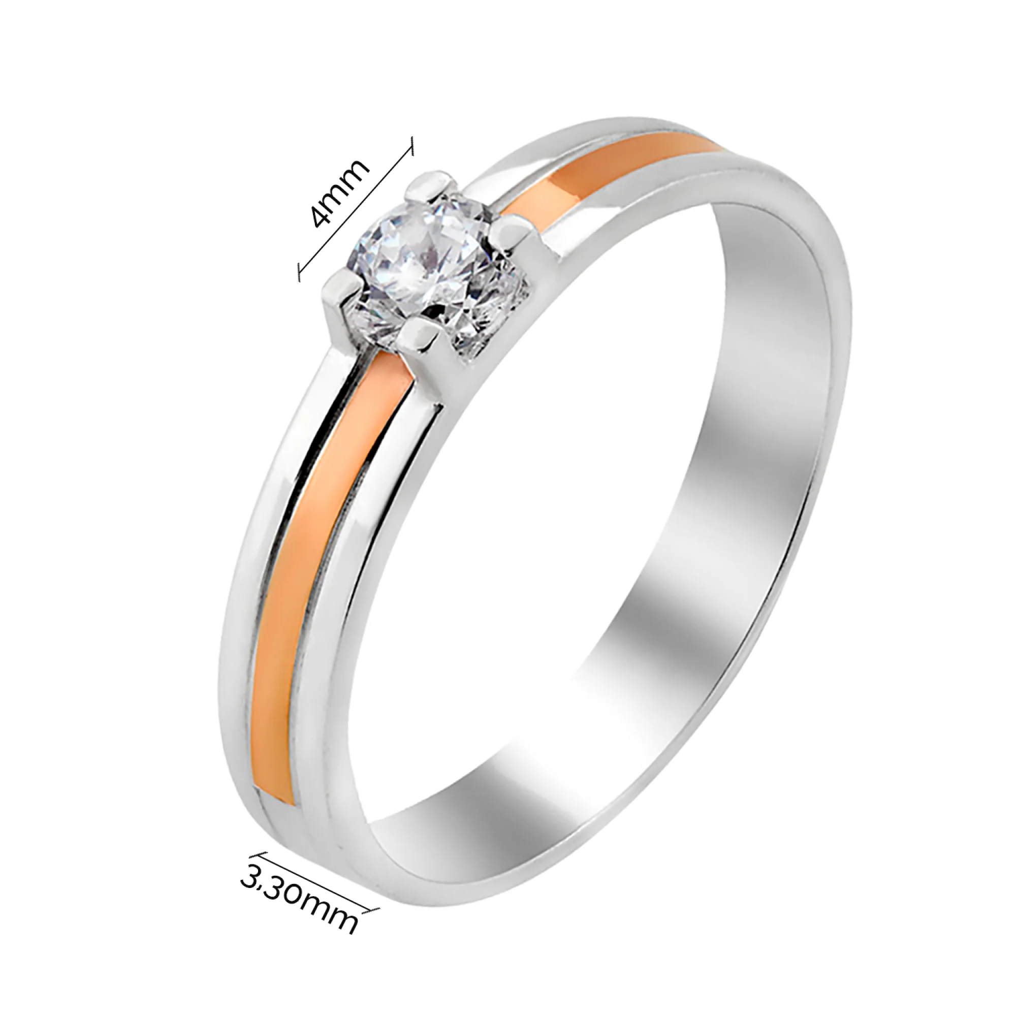 Кольцо серебряное с фианитом и золотой накладкой - 825887 - 2