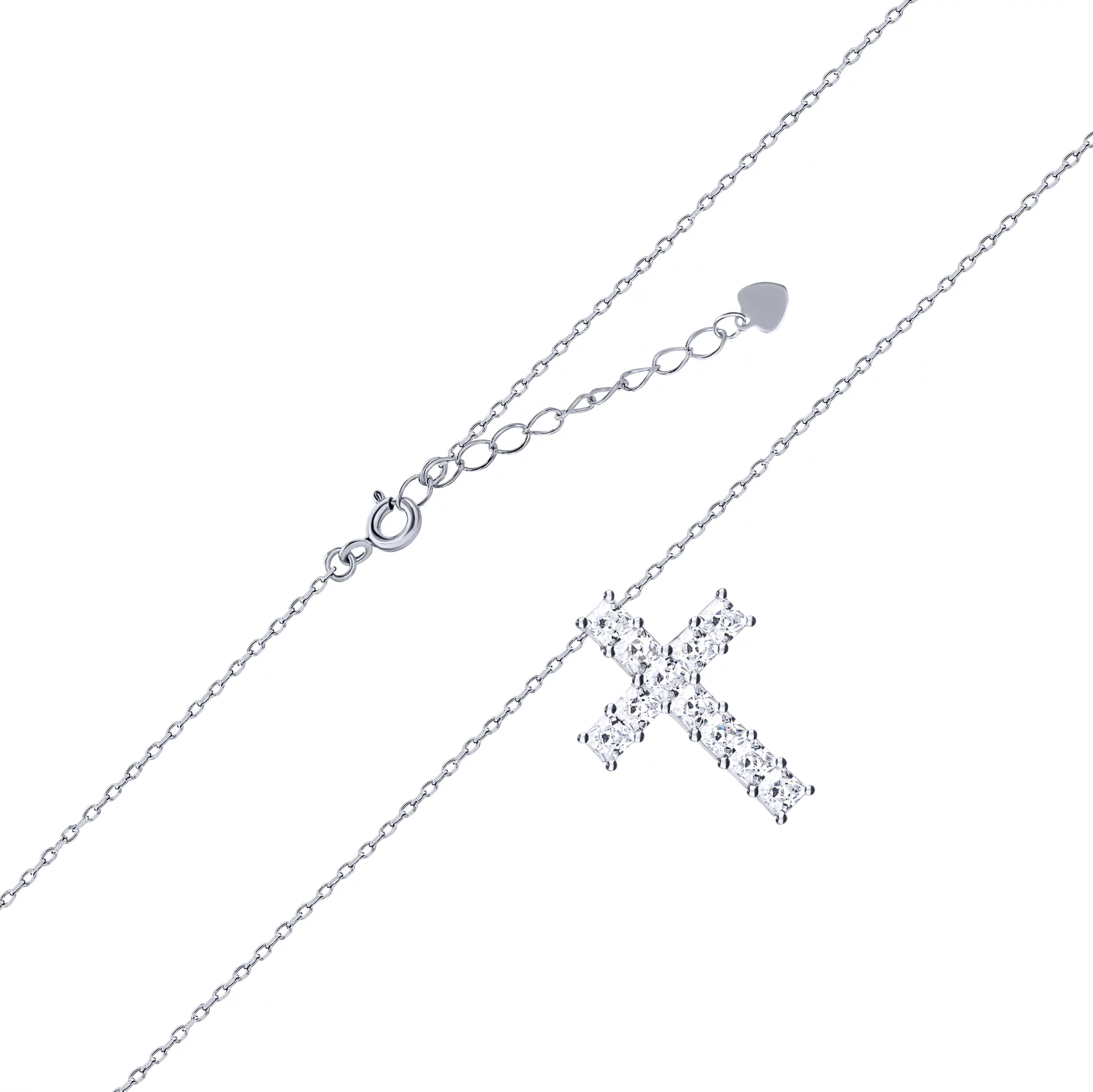 Колье якорное плетение из серебра с крестиком и фианитами - 1760521 – изображение 2