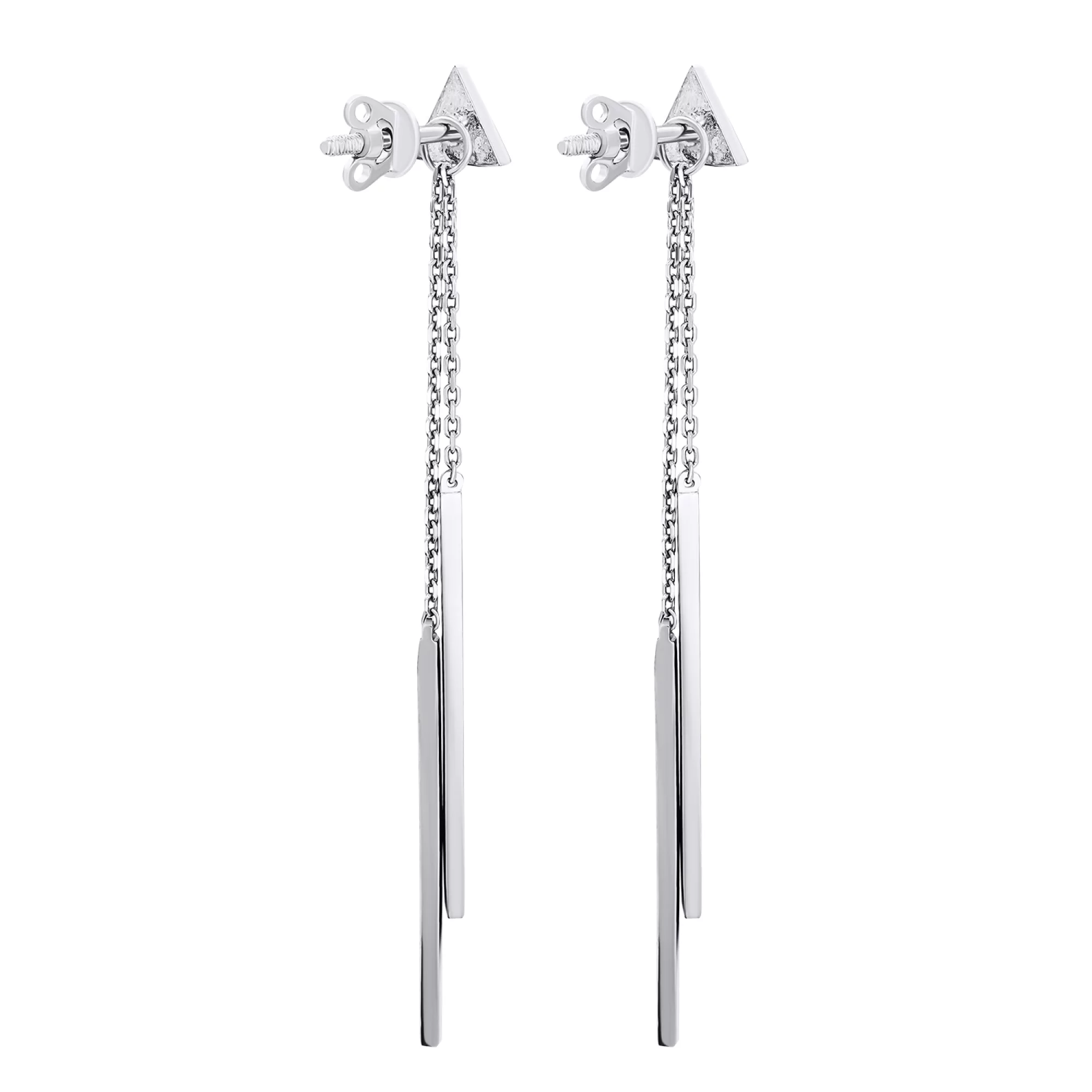 Сережки-гвоздики срібні з підвісками "Геометрія" та емаллю - 1548699 – зображення 2