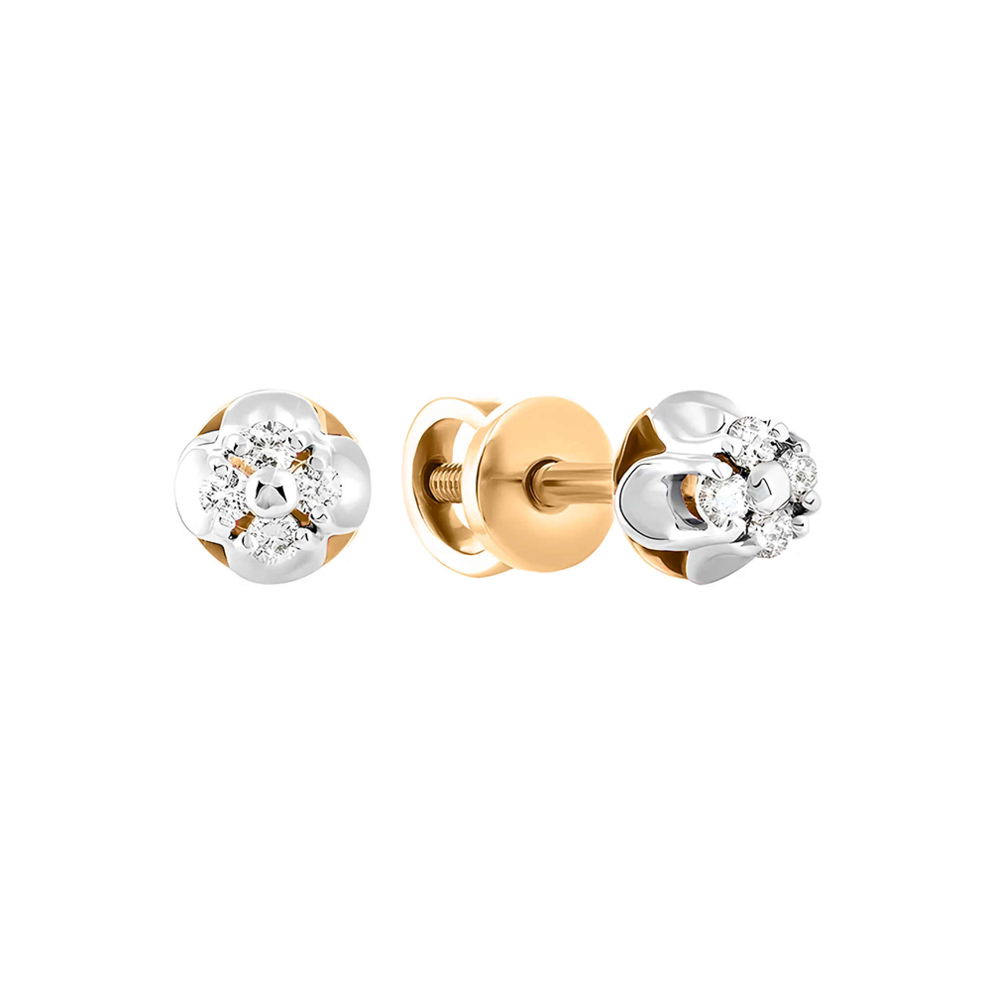 Сережки гвоздики с бриллиантами из комбинированного золота - 411615 – изображение 1