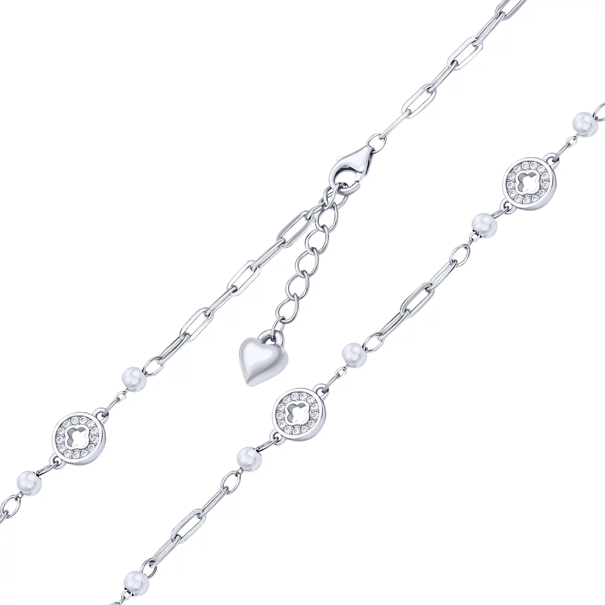 Браслет "Клевер" серебряный с фианитами якорное плетение - 1644845 – изображение 2