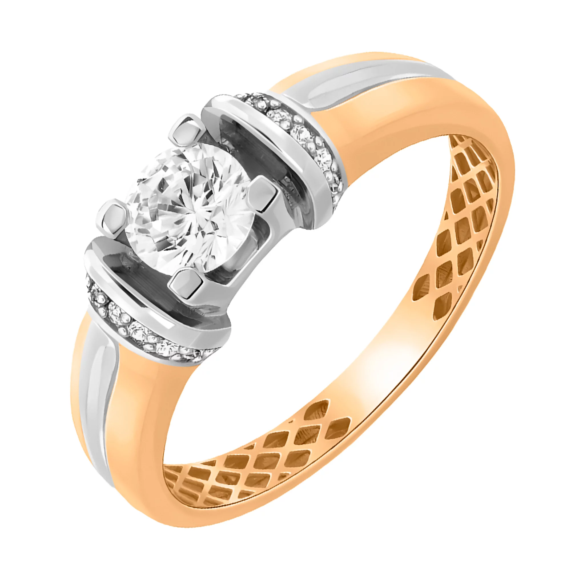 Золотое кольцо с фианитом - 482891 – изображение 1