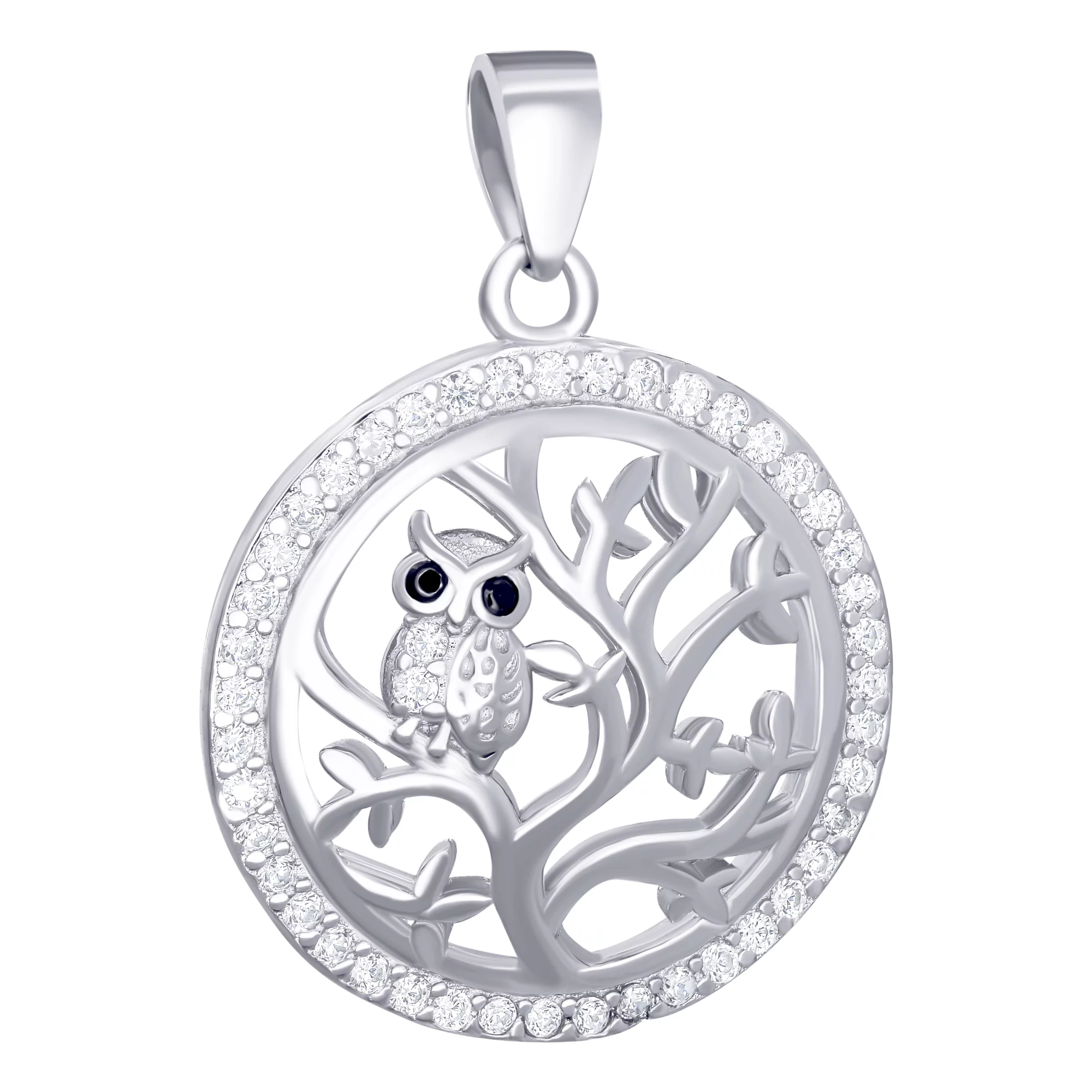 Підвіска срібна з фіанітом "Сова на Дереві" - 896670 – зображення 1