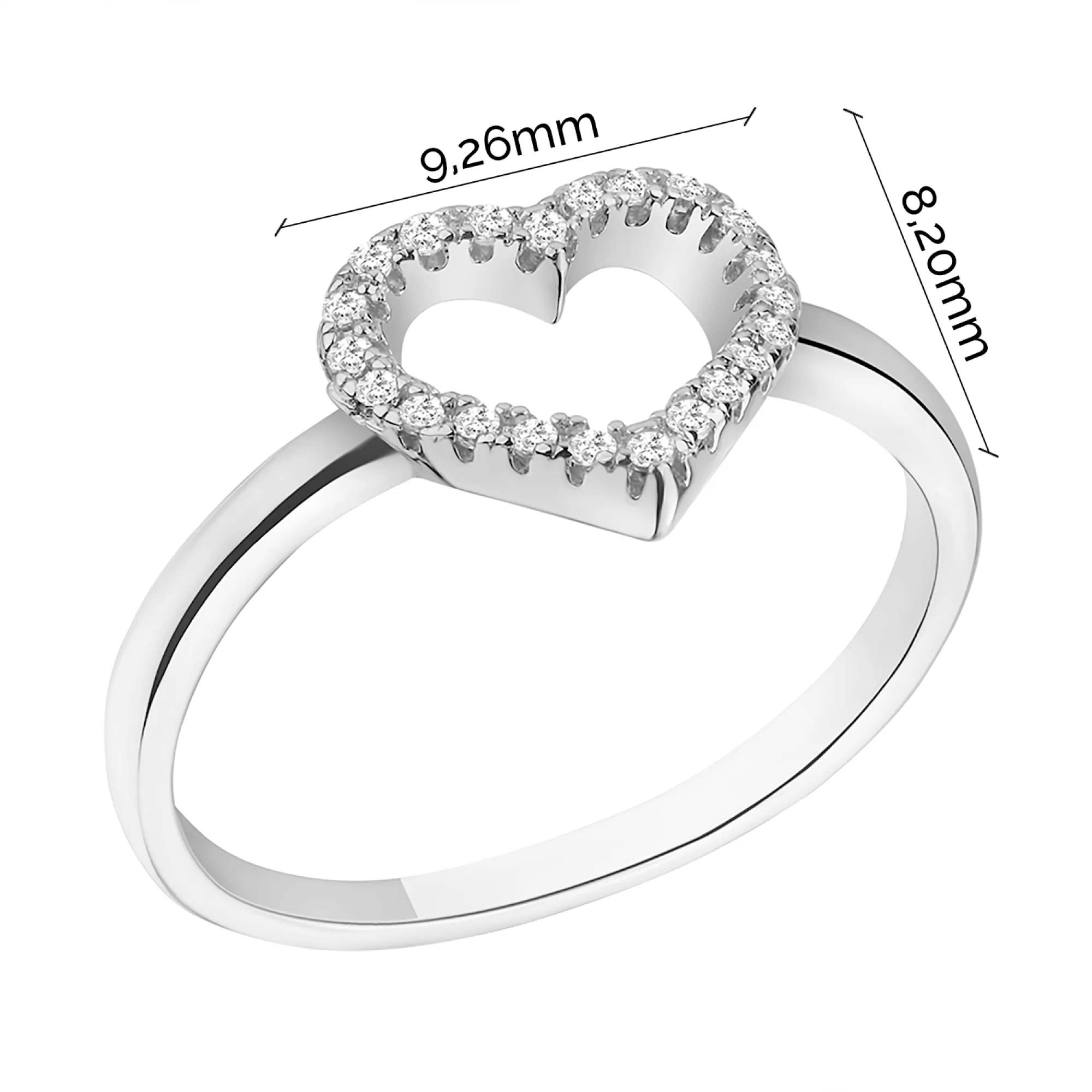 Кольцо из серебра "Сердечко" с фианитами - 1534347 - 2