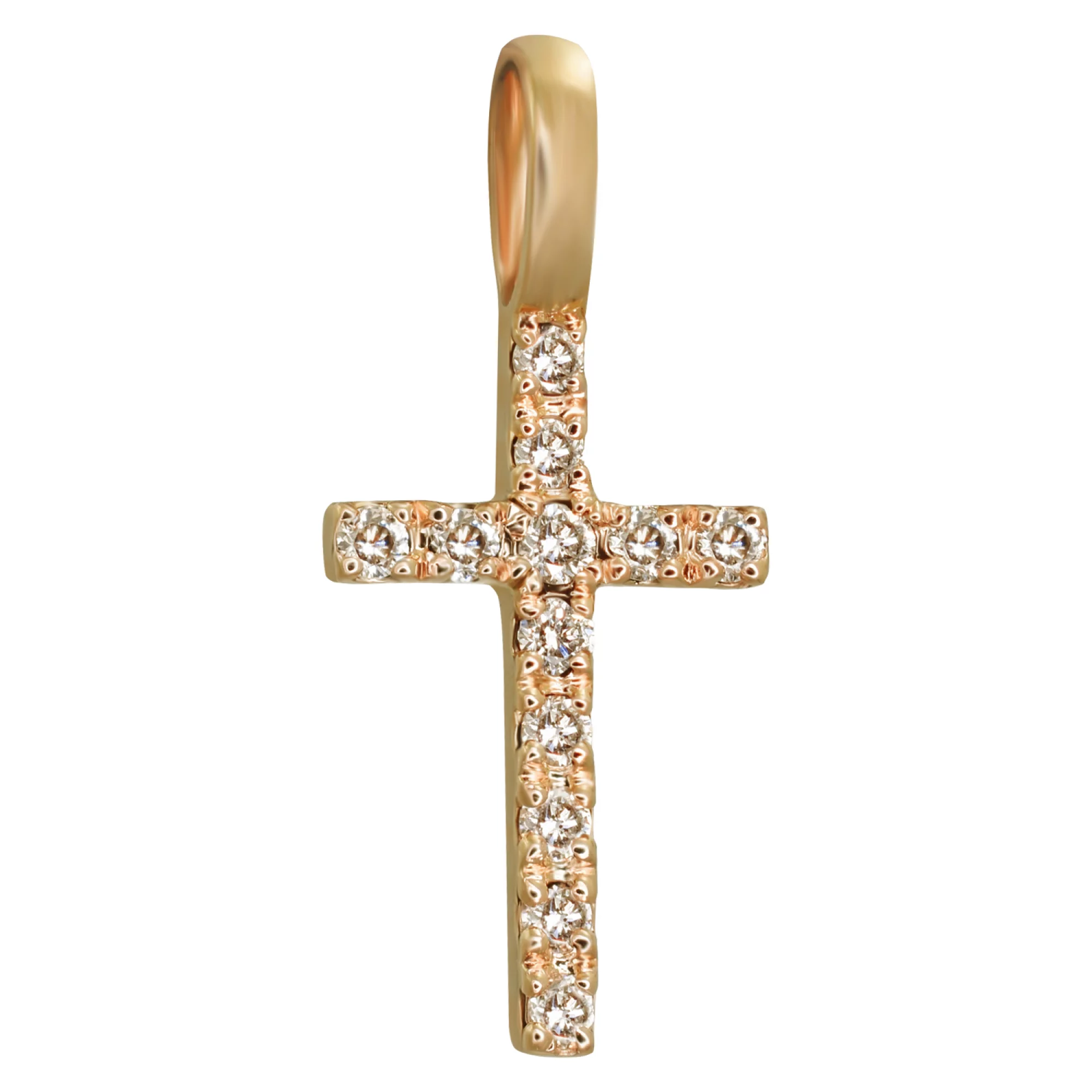 Хрестик з червоного золота з діамантами - 860438 – зображення 1