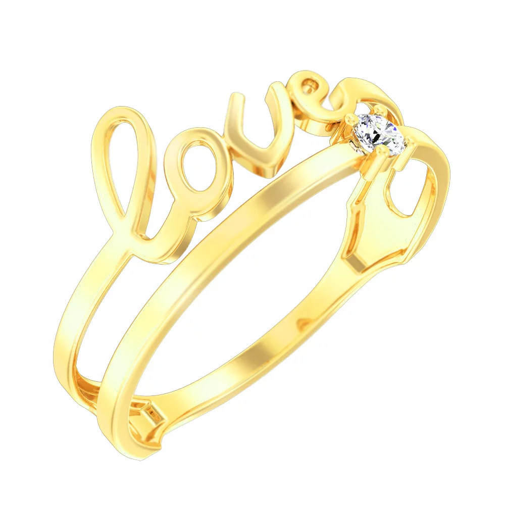 Кольцо из лимонного золота с фианитом Love. Артикул 140757ж: цена, отзывы, фото – купить в интернет-магазине AURUM
