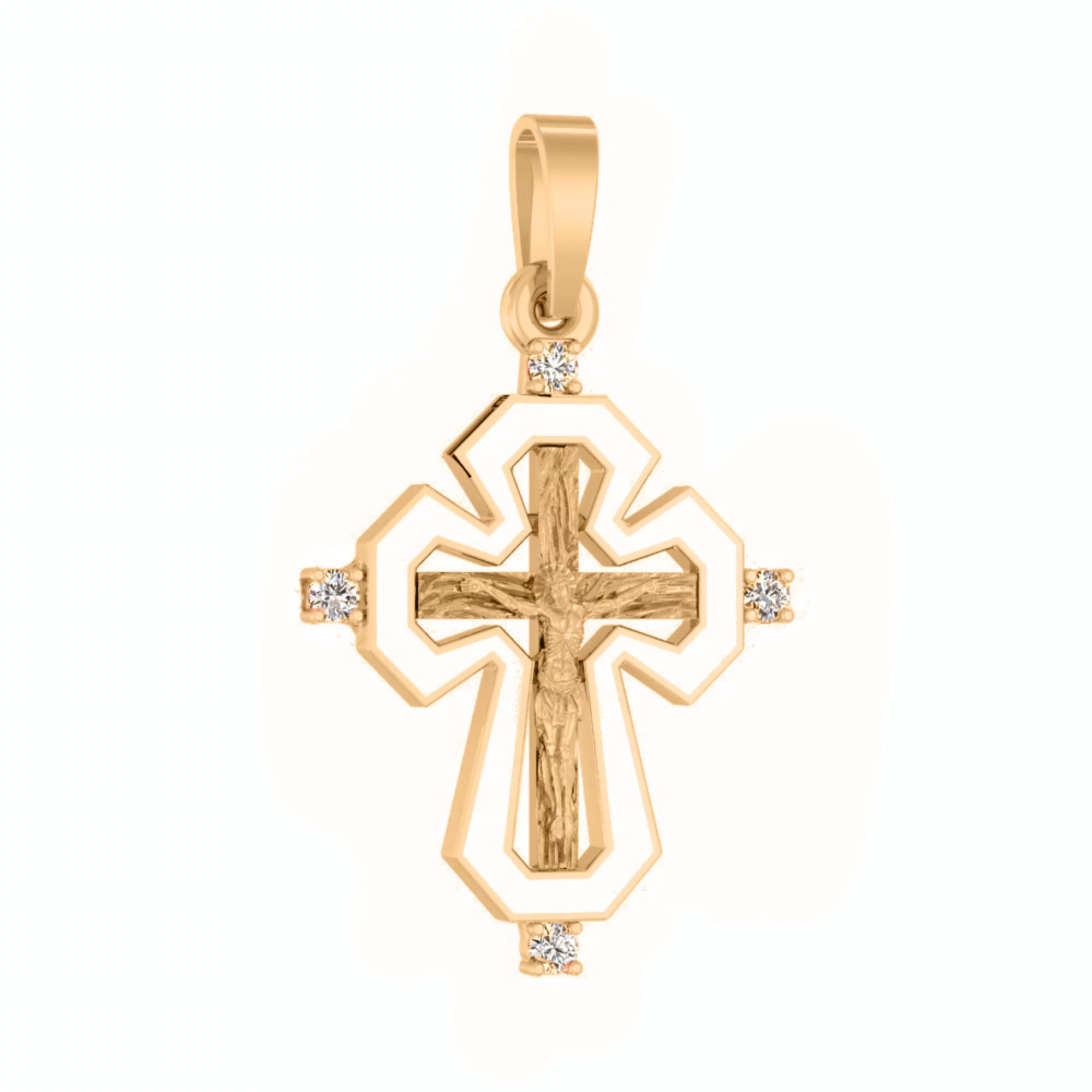 Золотой крест с фианитами и эмалью - 1696171 – изображение 1
