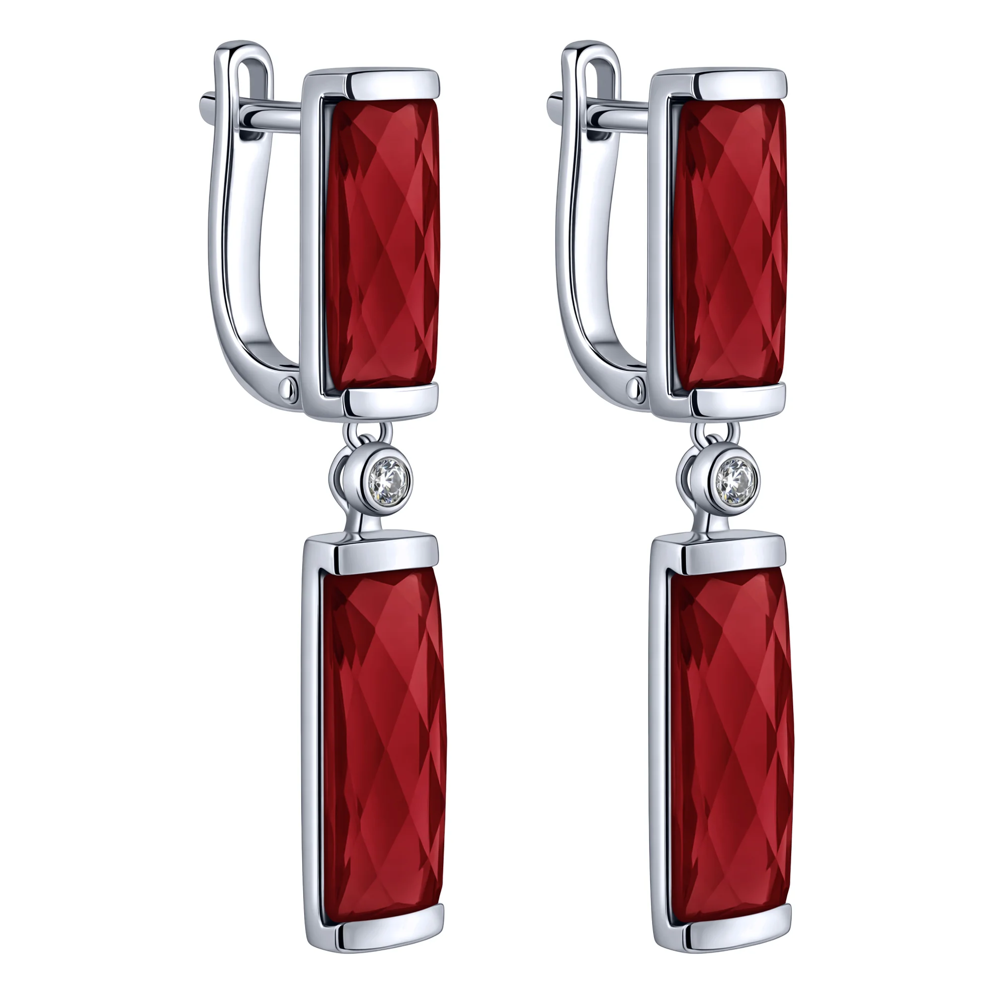 Серебряные серьги "Геометрия" с подвесом с фианитом и гранатом - 2263966 - 1