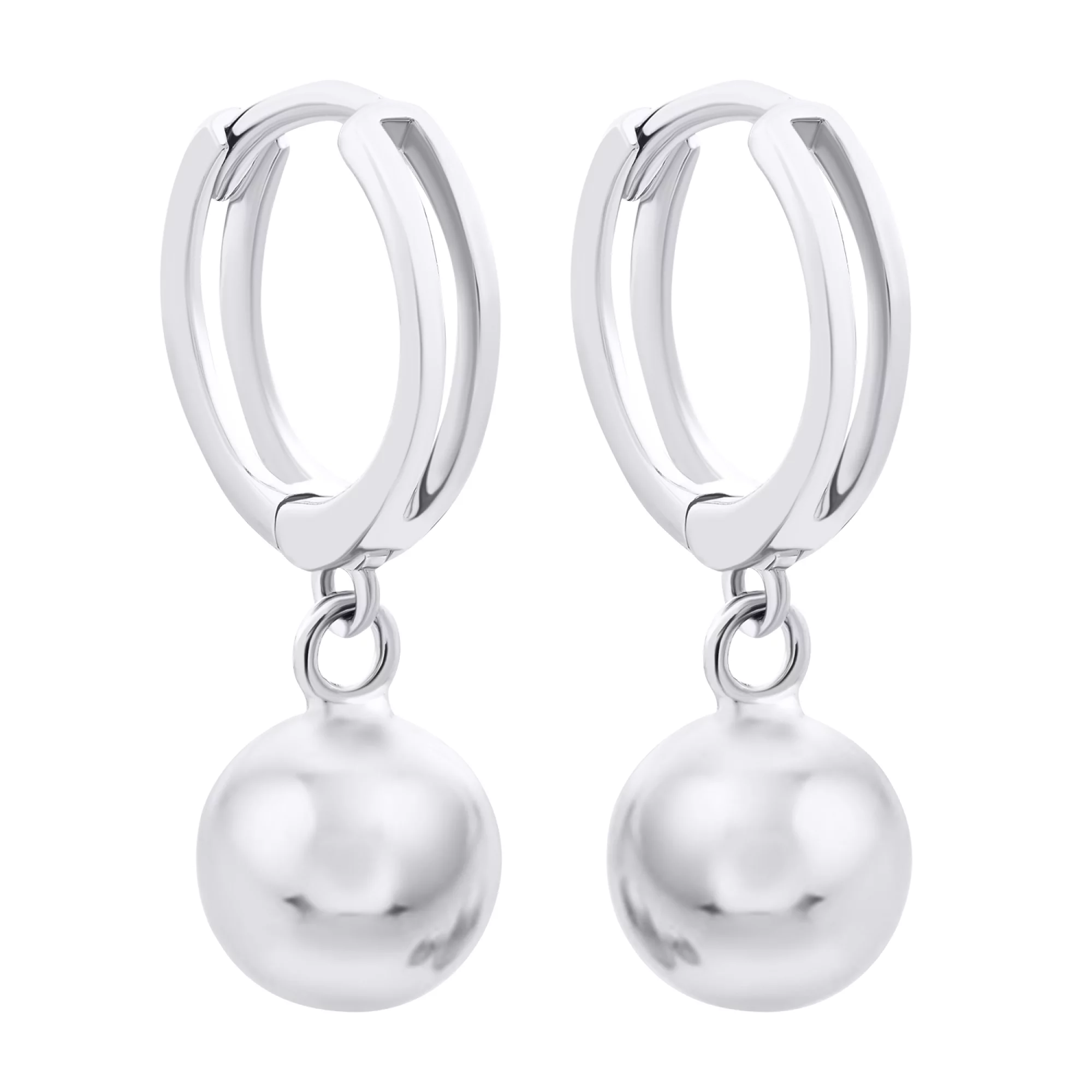 Серебряные серьги-кольца с подвесками из шариков - 1521076 – изображение 1