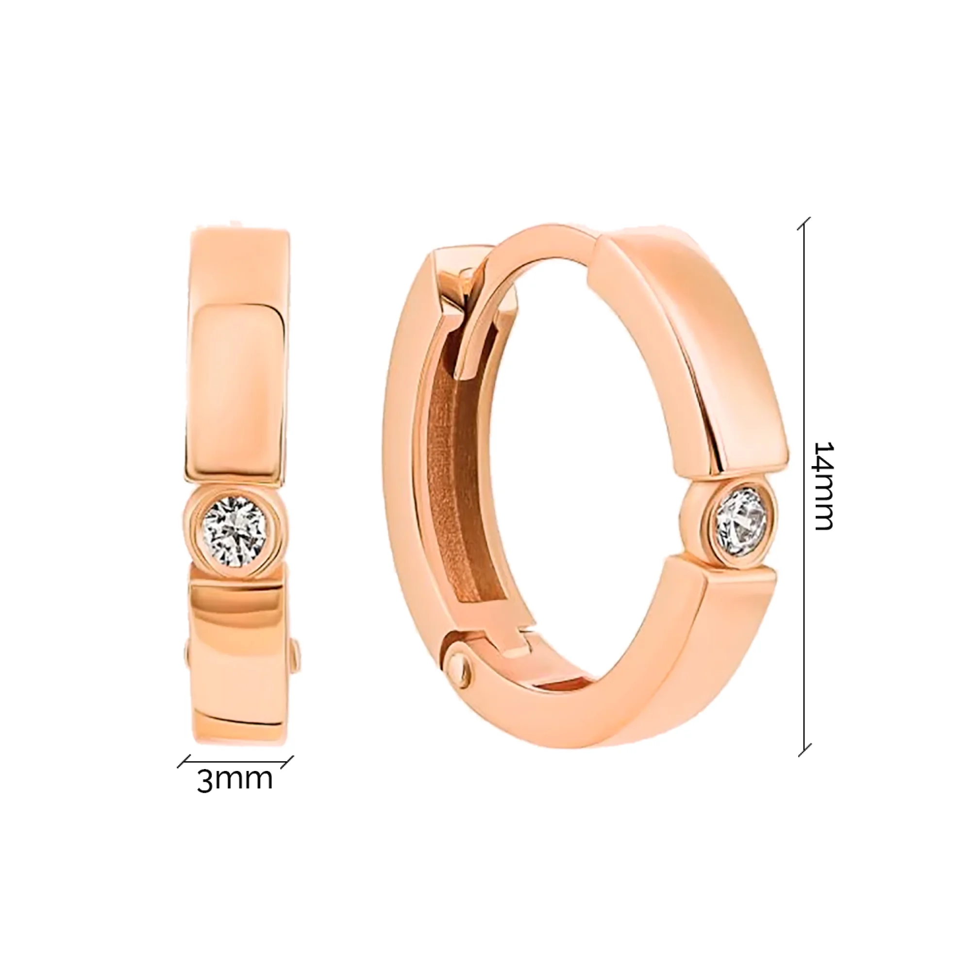 Сережки-кольца из красного золота с фианитом - 959914 - 2