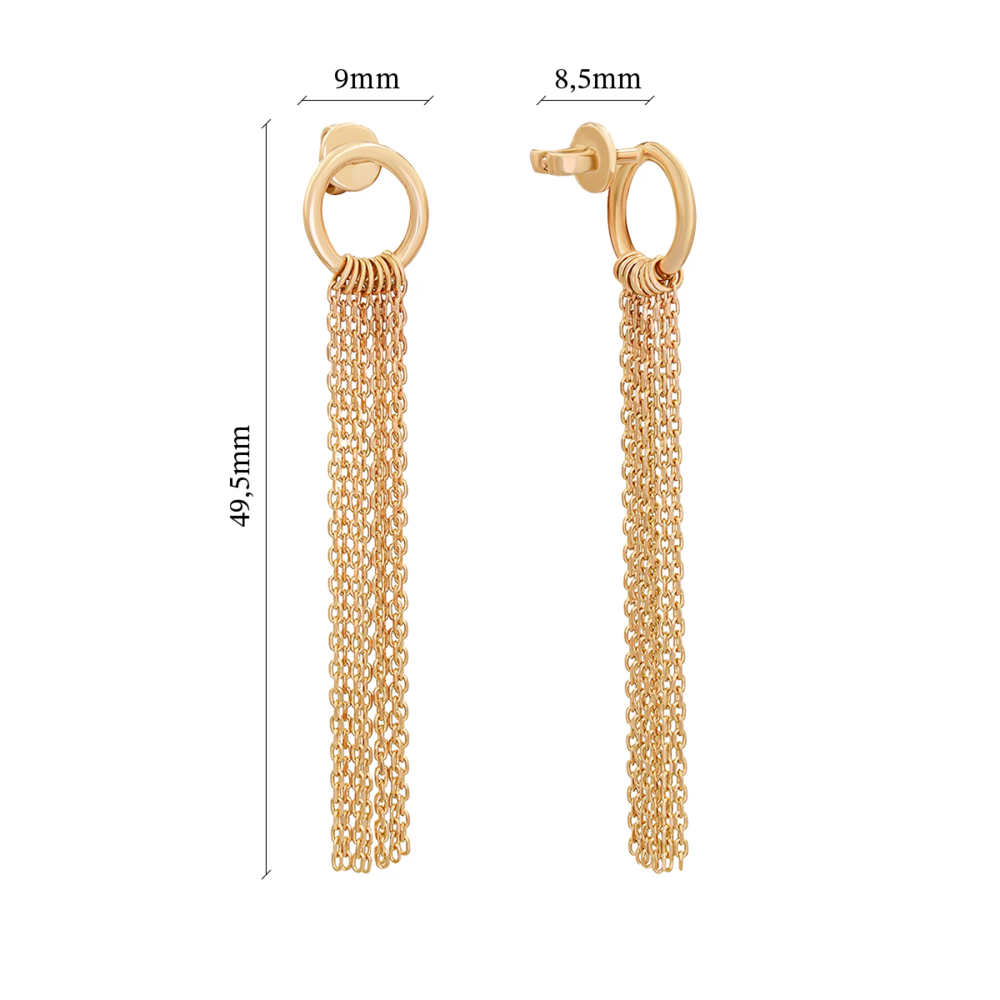 Сережки-гвоздики из красного золота с подвесками - 887700 – изображение 3