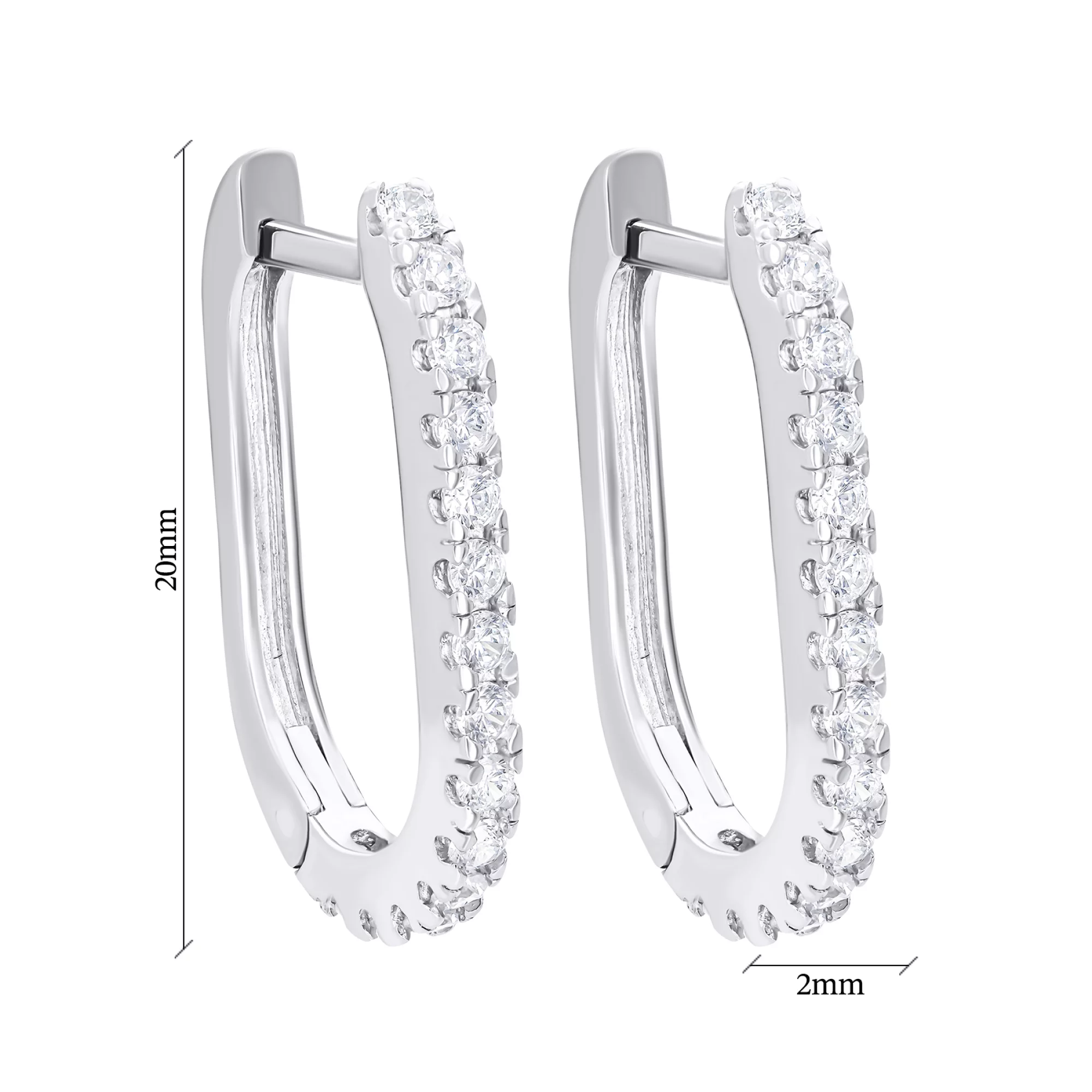 Сережки-кільця срібні з фіанітами  - 1550053 – зображення 2