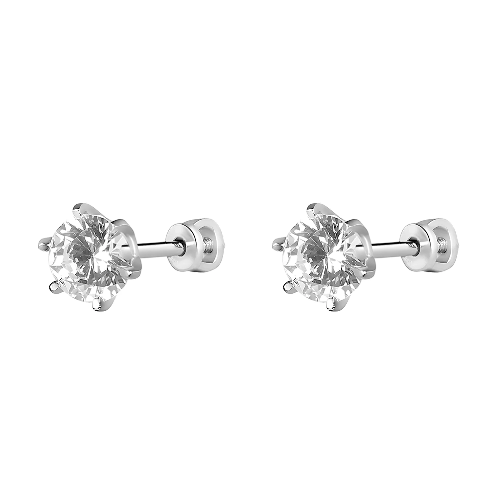 Серебряные серьги-гвоздики с фианитом - 594246 – изображение 1