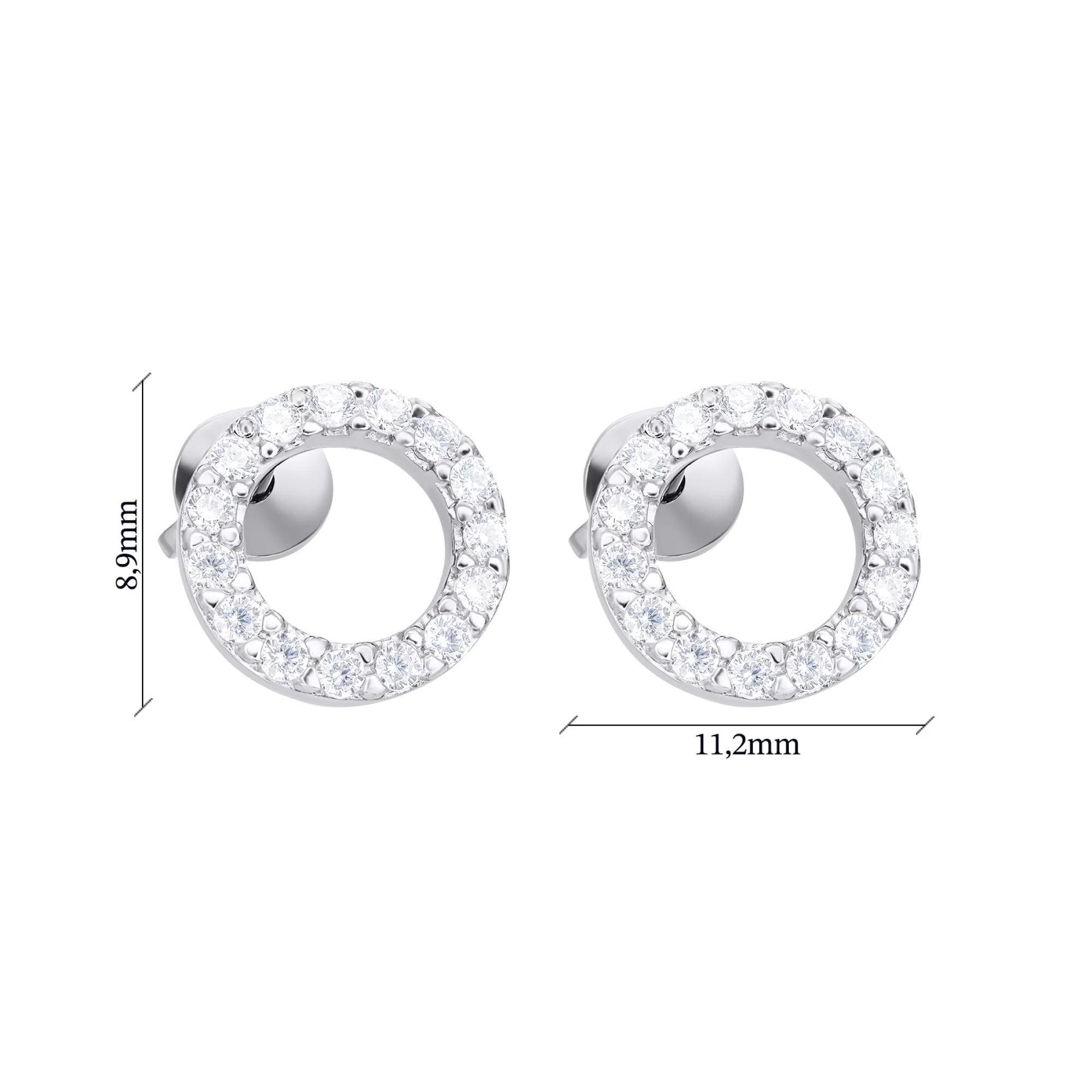 Сережки-гвоздики зі срібла "Кільце" з фіанітами  - 1548868 – зображення 3
