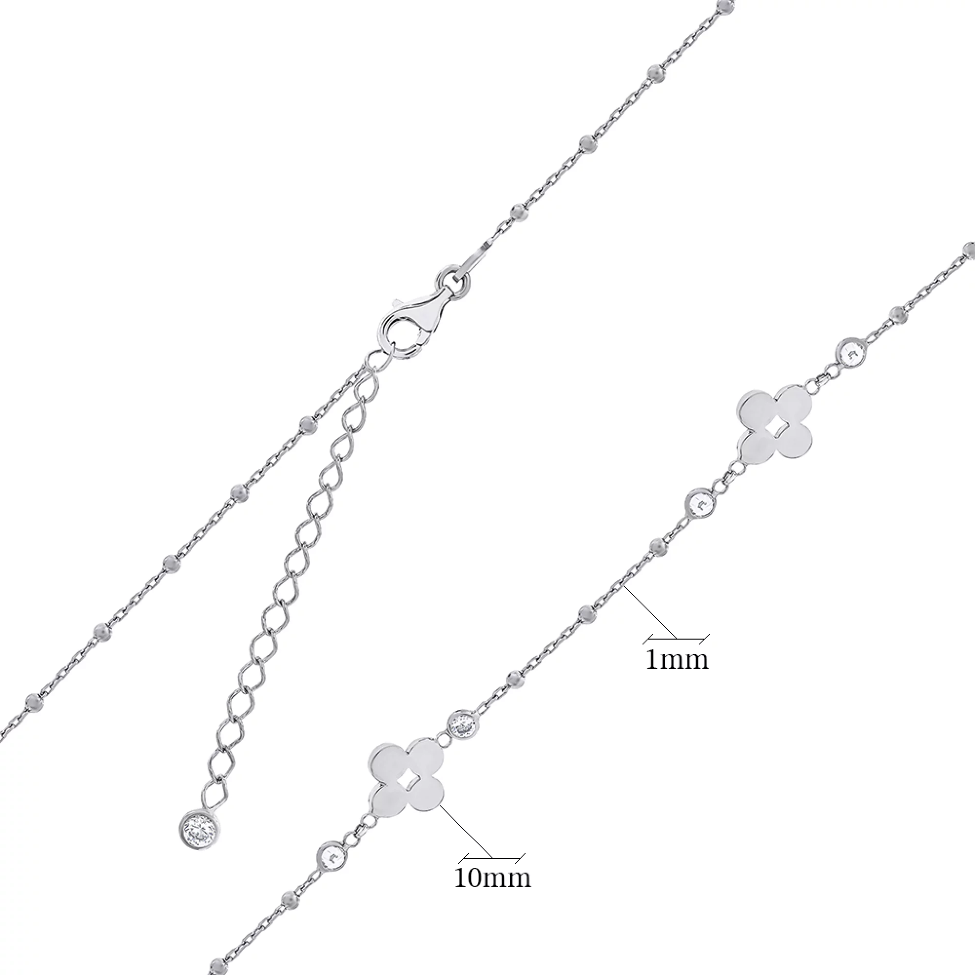 Колье из серебра "Цветы и Шарики" с фианитом якорное плетение - 1336606 – изображение 3