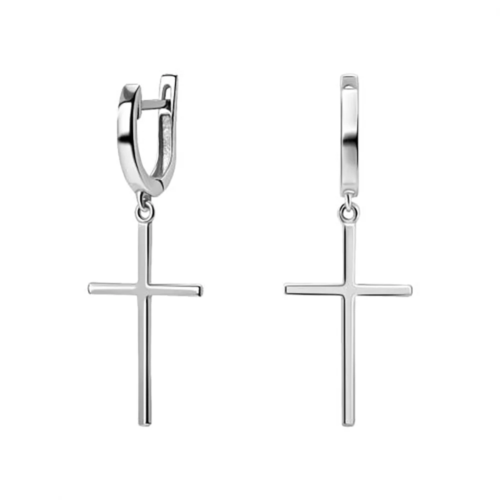Срібні сережки з підвісками Хрестики. Артикул 7502/20627: ціна, відгуки, фото – купити в інтернет-магазині AURUM