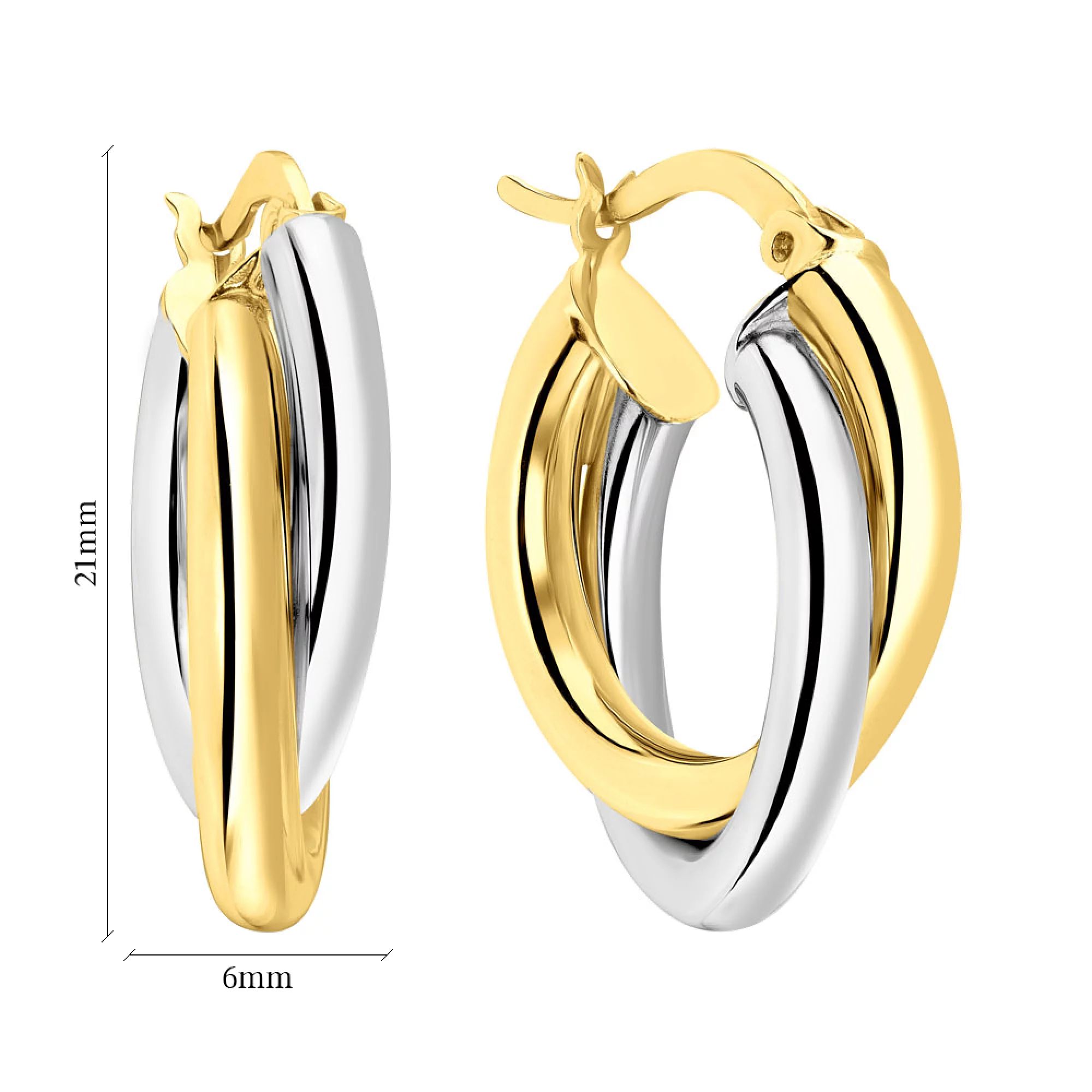 Сережки-кільця з комбінованого золота - 1508486 – зображення 2