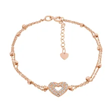 Браслет з фіанітами з червоного золота "Серце" якірне плетіння - 1453266