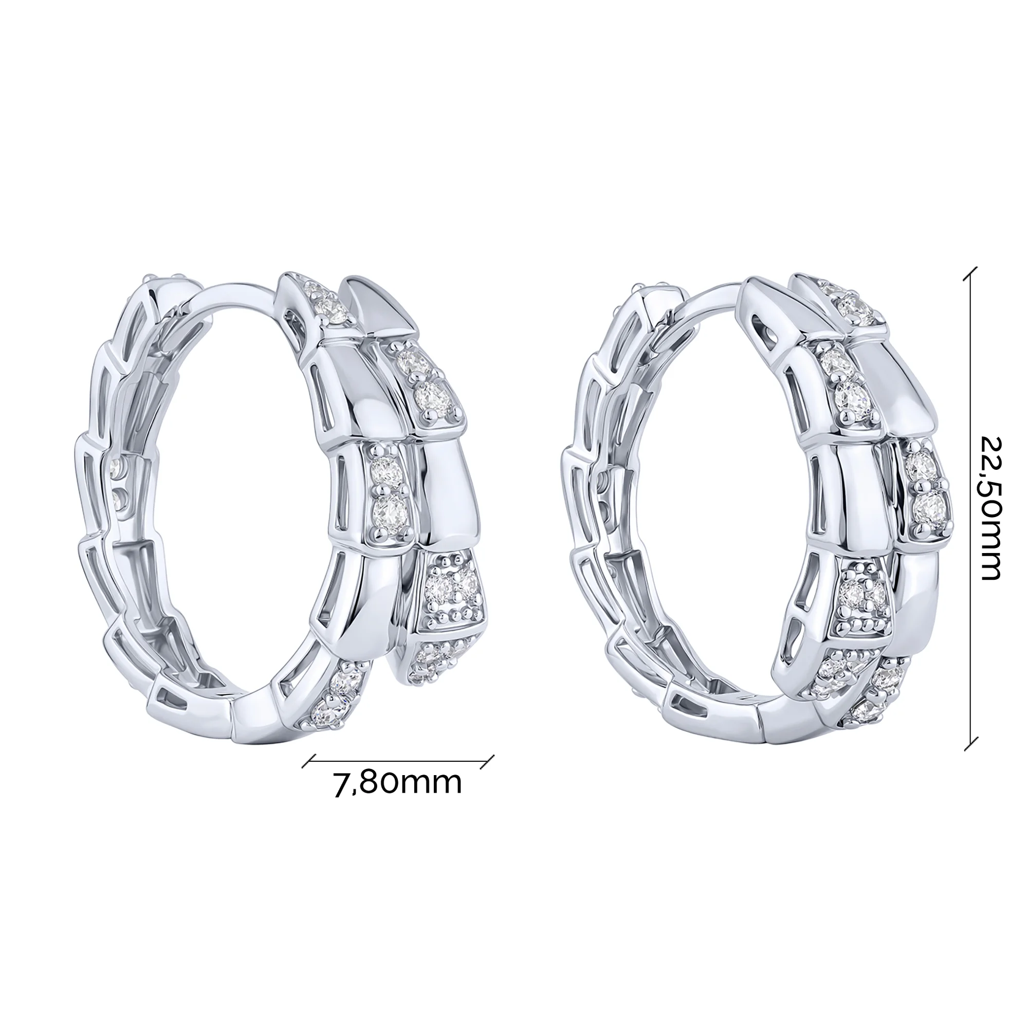 Серьги-кольца "Змея" из серебра с фианитами - 2249191 - 3