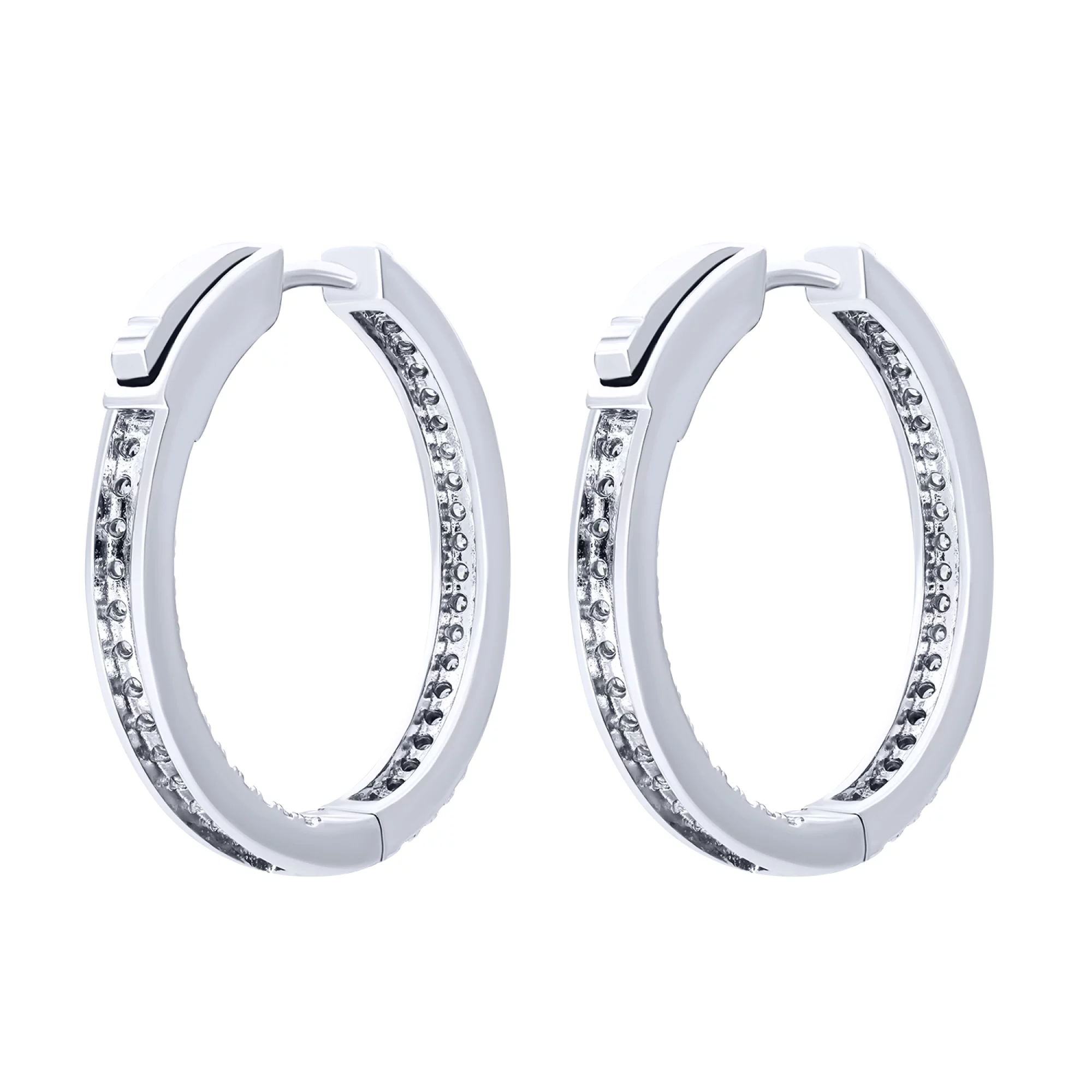 Серьги-кольца серебряные с дорожкой фианитов - 1679513 – изображение 2