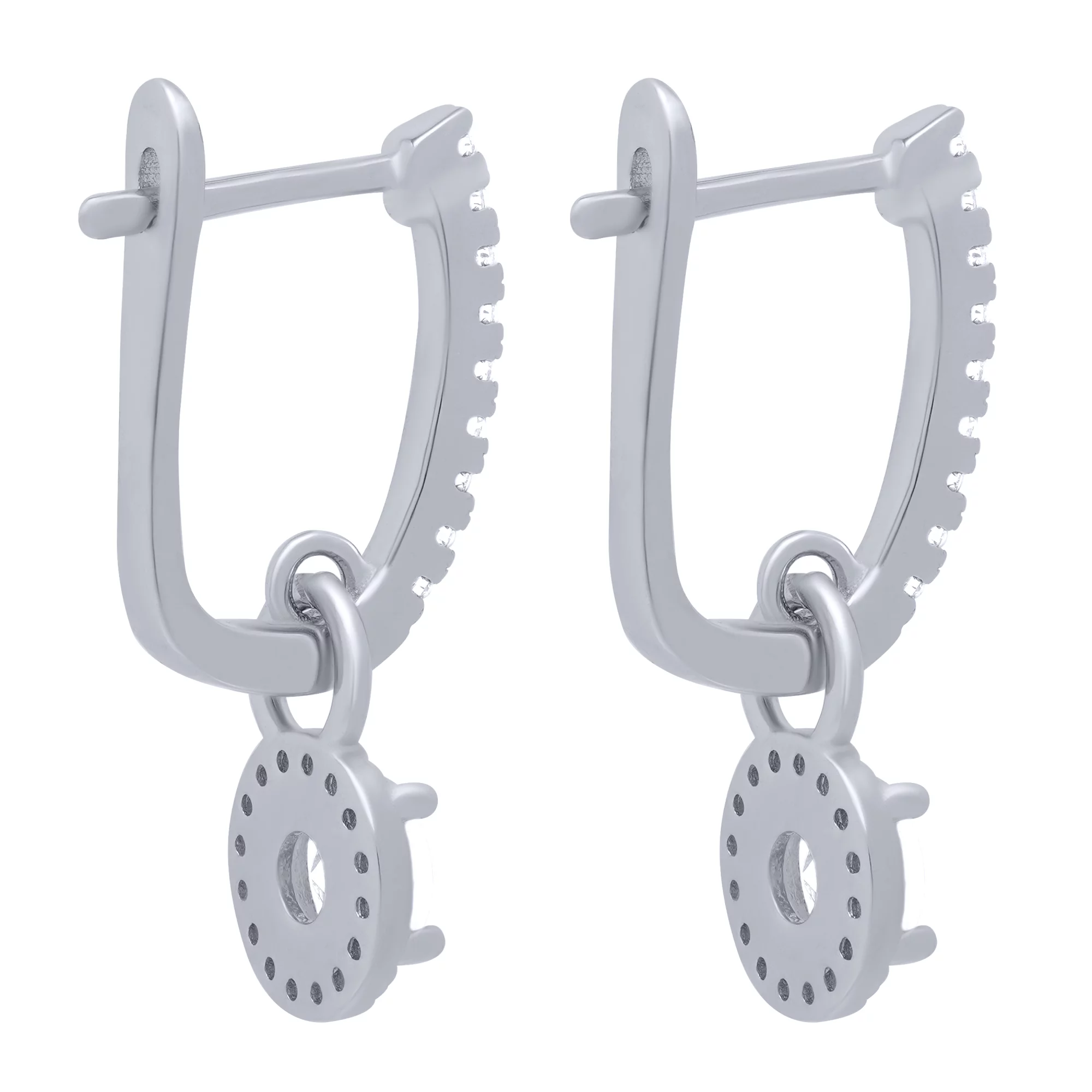 Срібні сережки з підвіскою та фіанітами - 1683303 – зображення 2