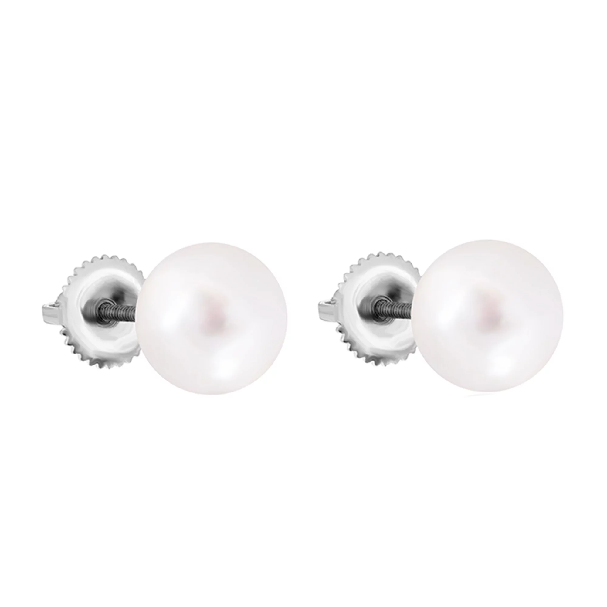 Срібні сережки-гвоздики з перлами - 1575306 – зображення 1