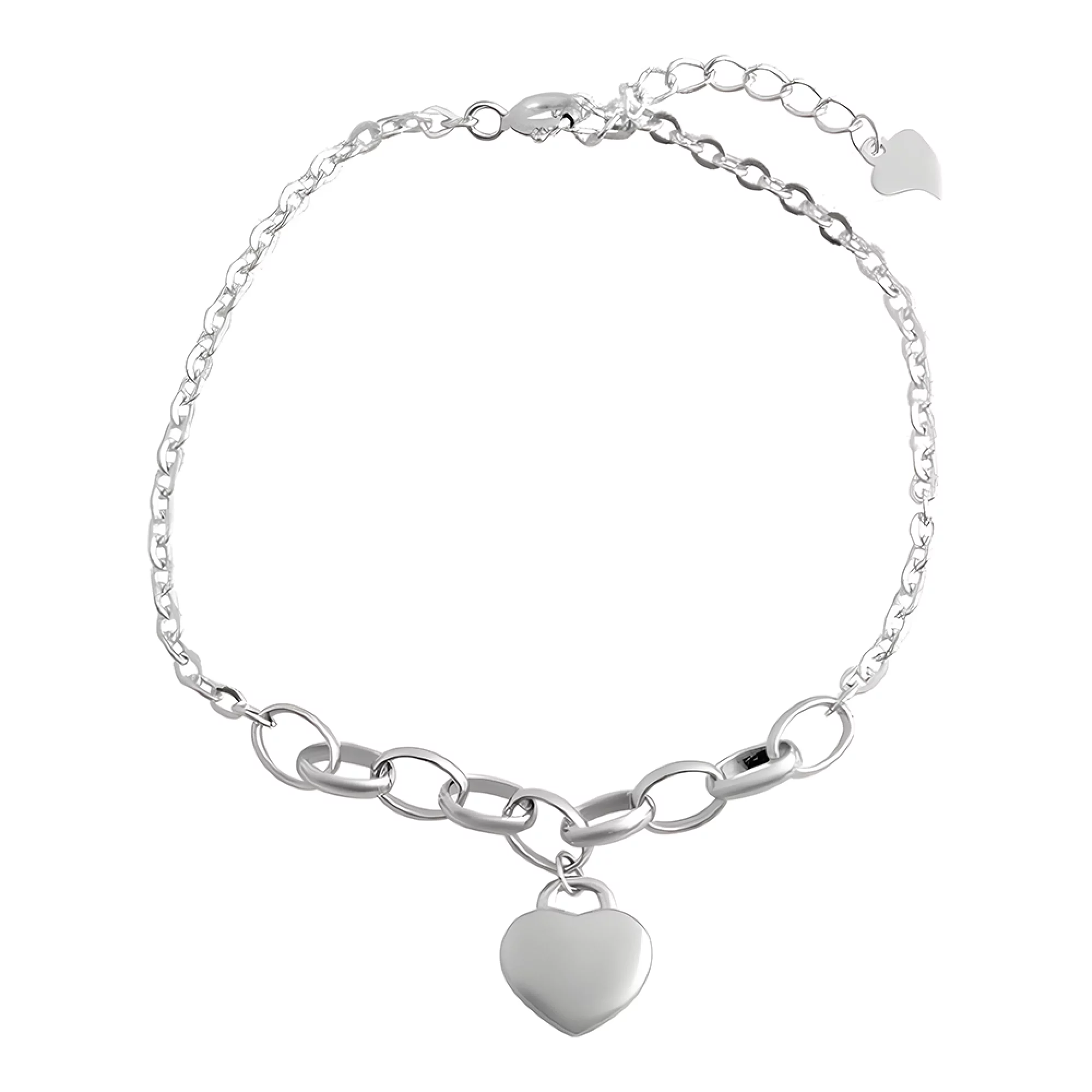 Срібний браслет з підвіскою "Сердечко" якірне плетіння  - 1543497 – зображення 1